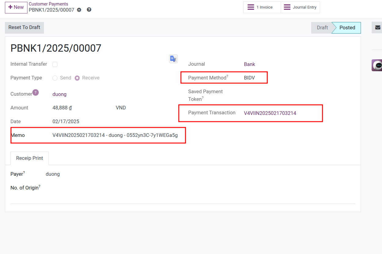 Create Payment in Odoo