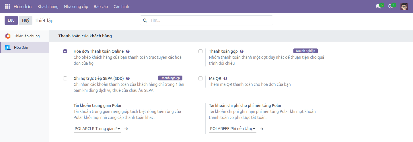 Thiết lập kế toán cho Polar