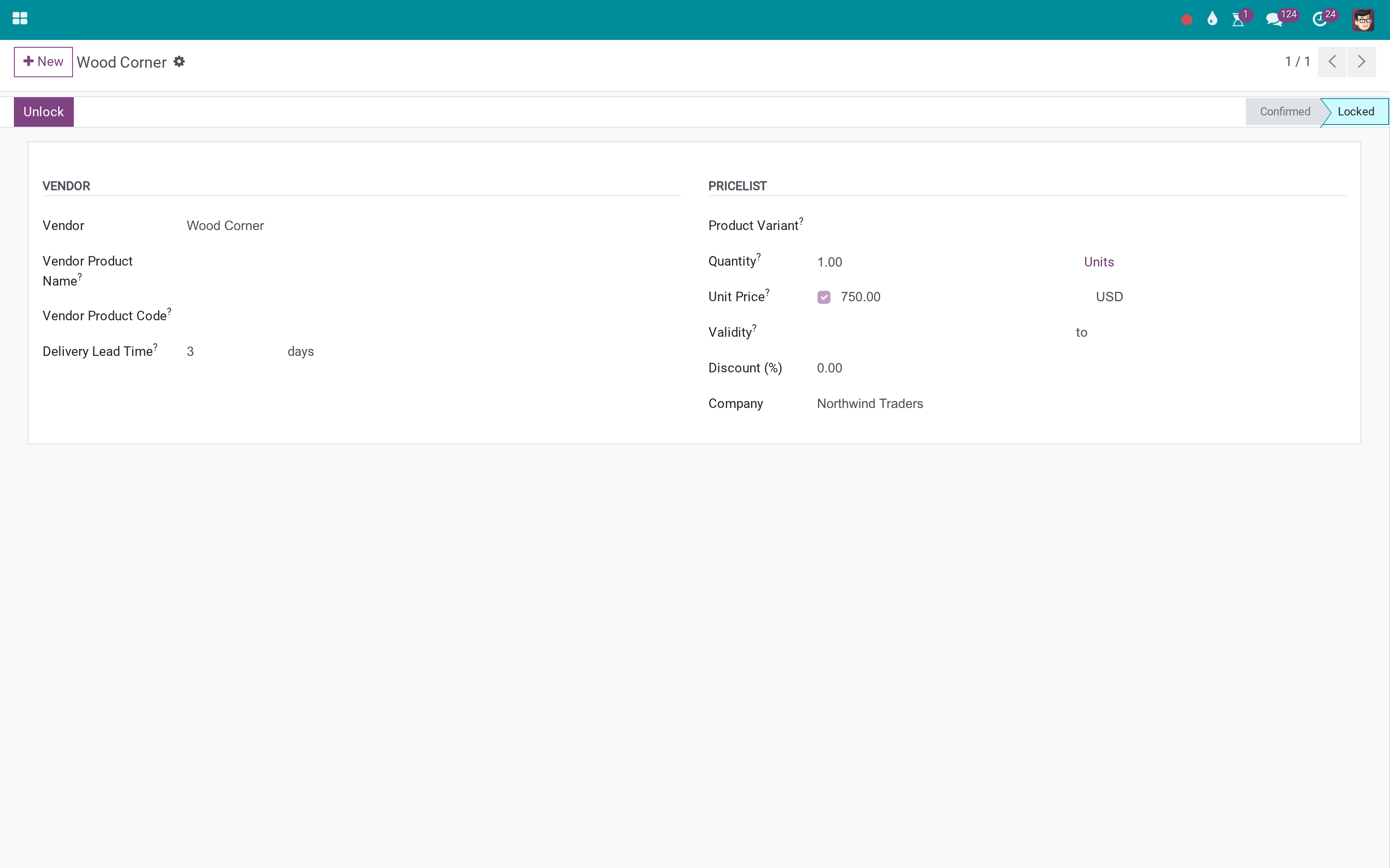 A locked vendor price cannot be changed on the order