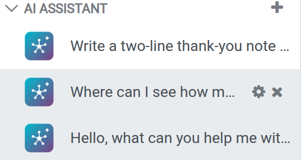 An AI conversation row in the Discuss sidebar showing a gear and a cross