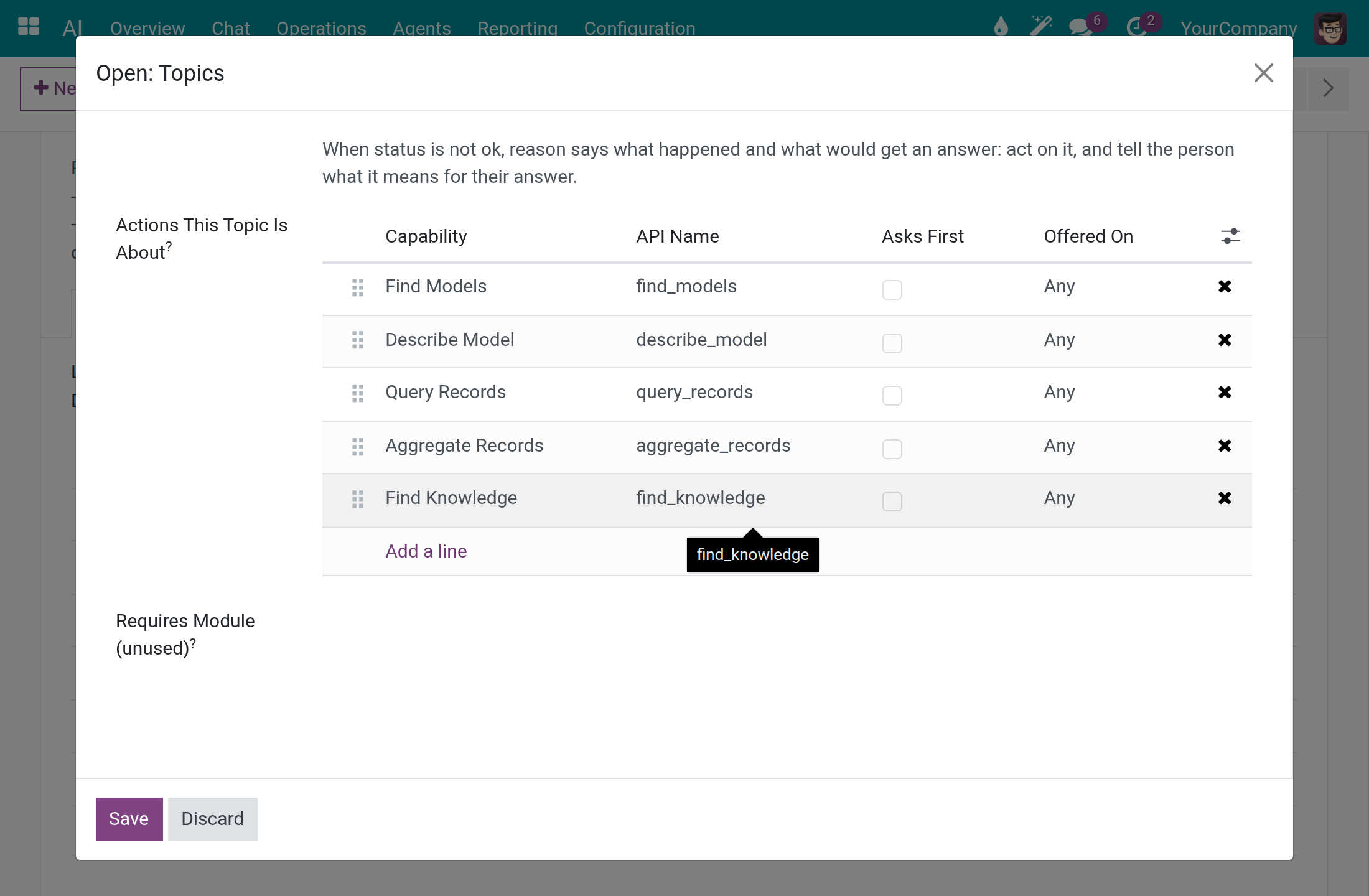 The topic Data Questions with Find Knowledge in the list Actions This Topic Is About
