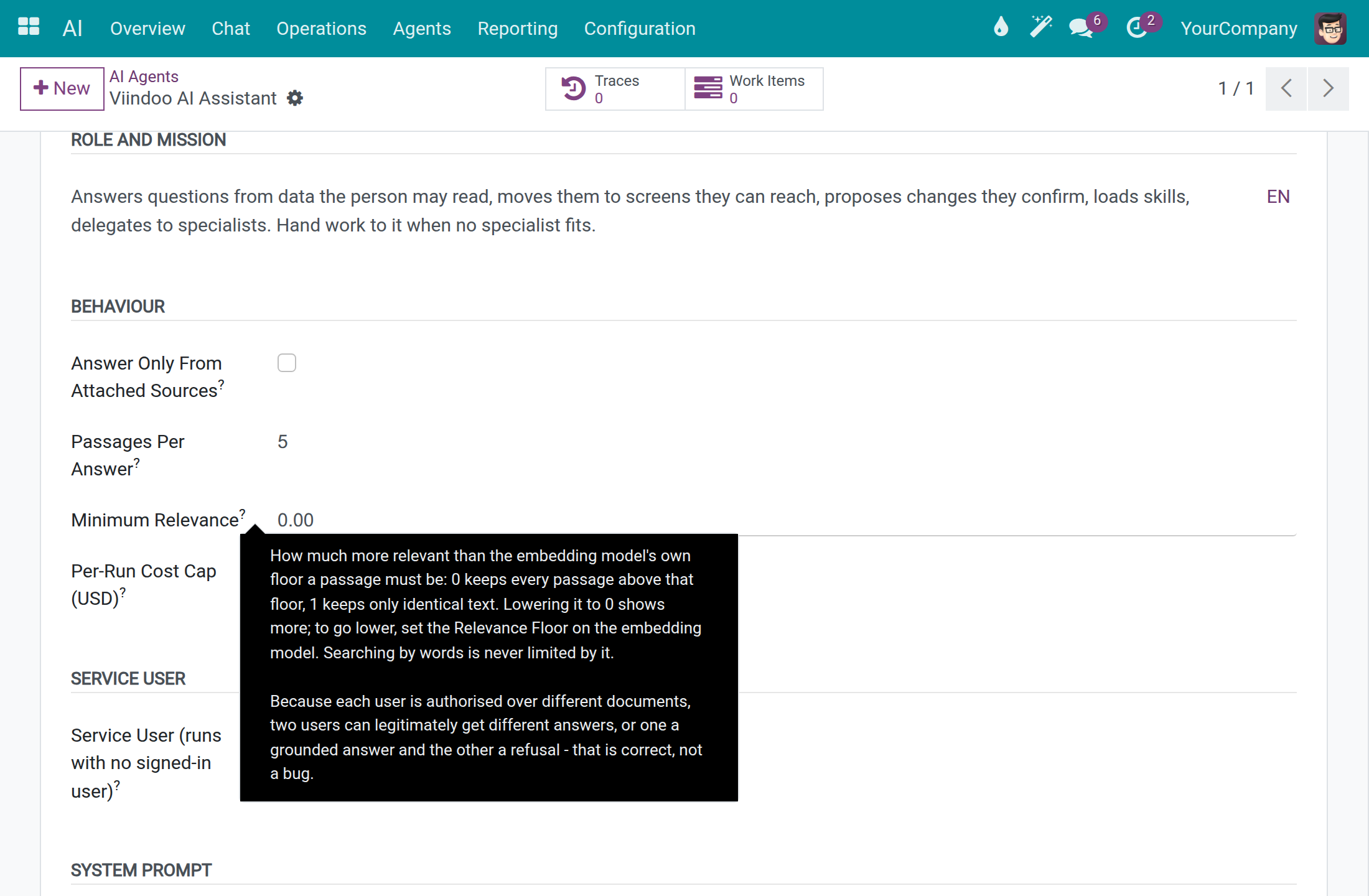 The assistant form with Minimum Relevance and its help