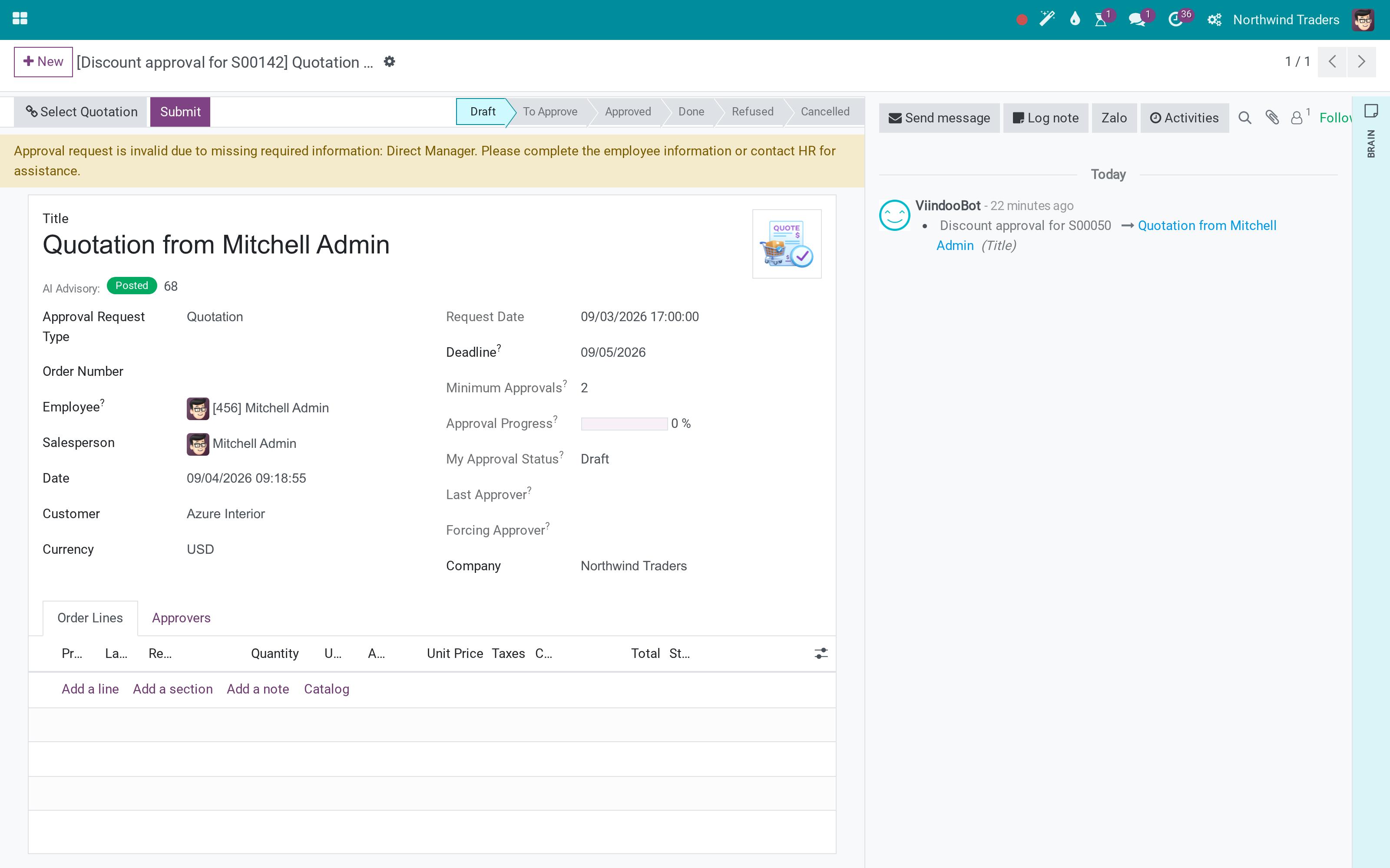 Approvals through the assistant, plus an AI risk advisory written for the human approver