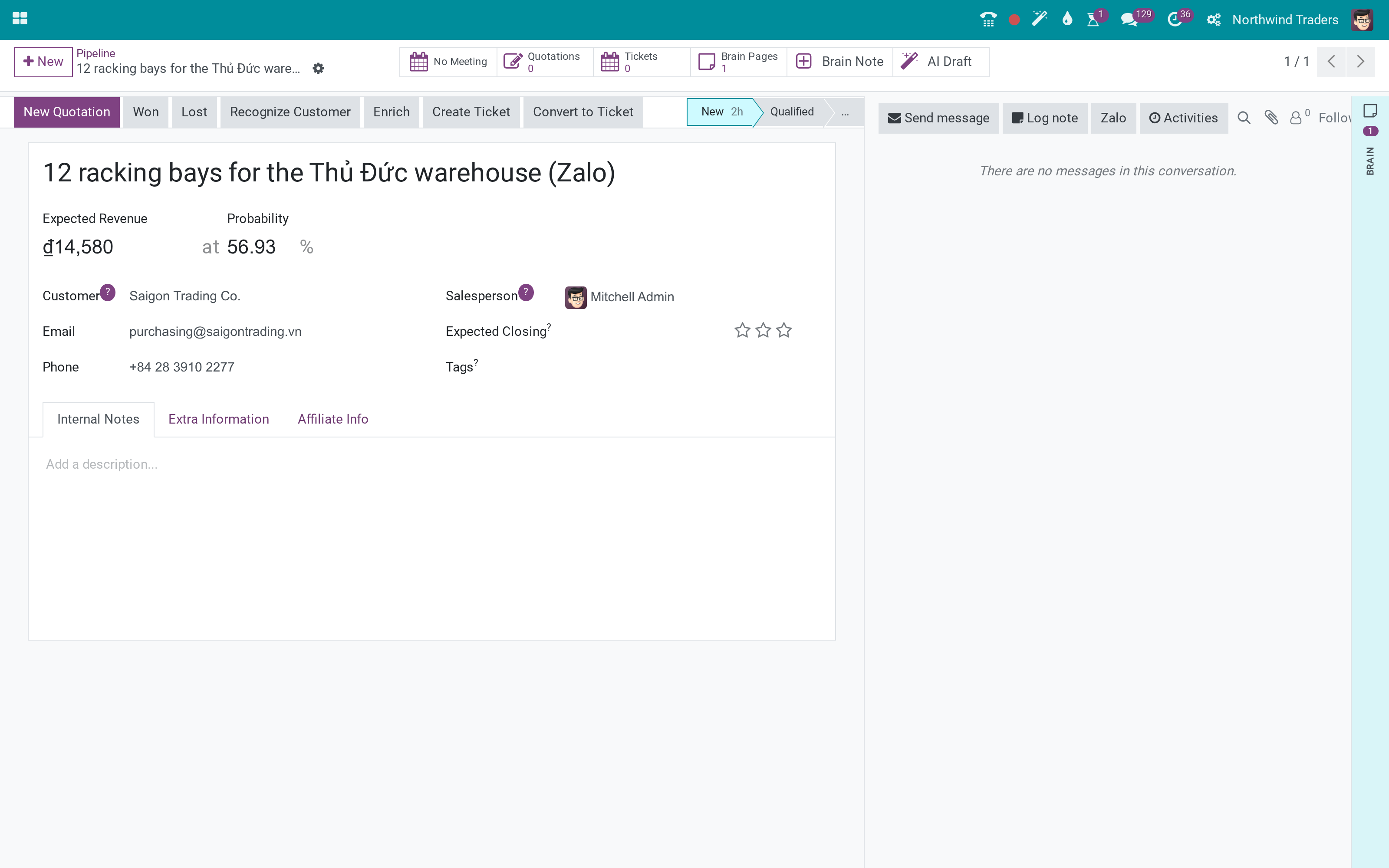 CRM tools for the assistant and an AI Draft button on the lead