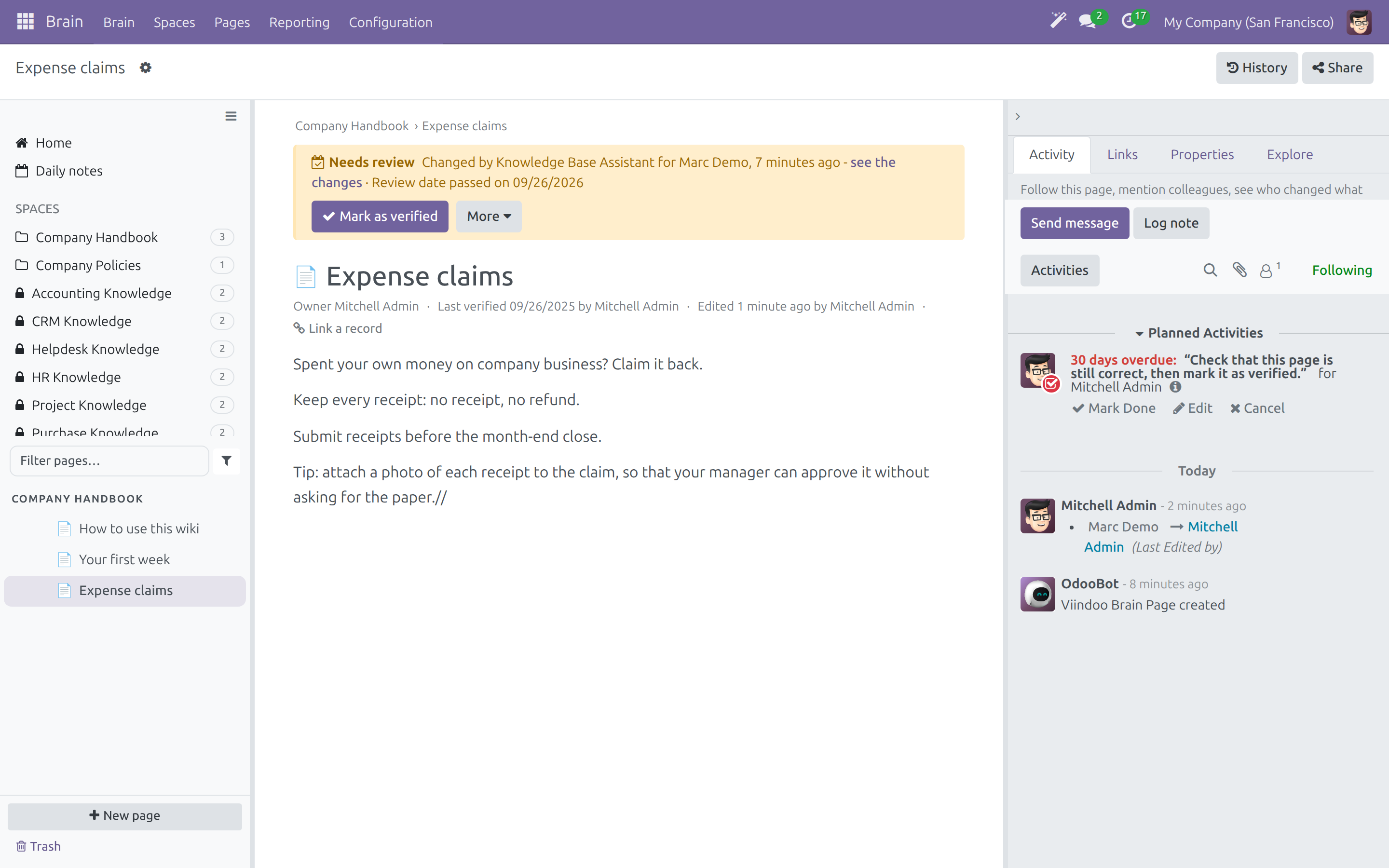 A page with a Needs review banner and the Mark as verified button
