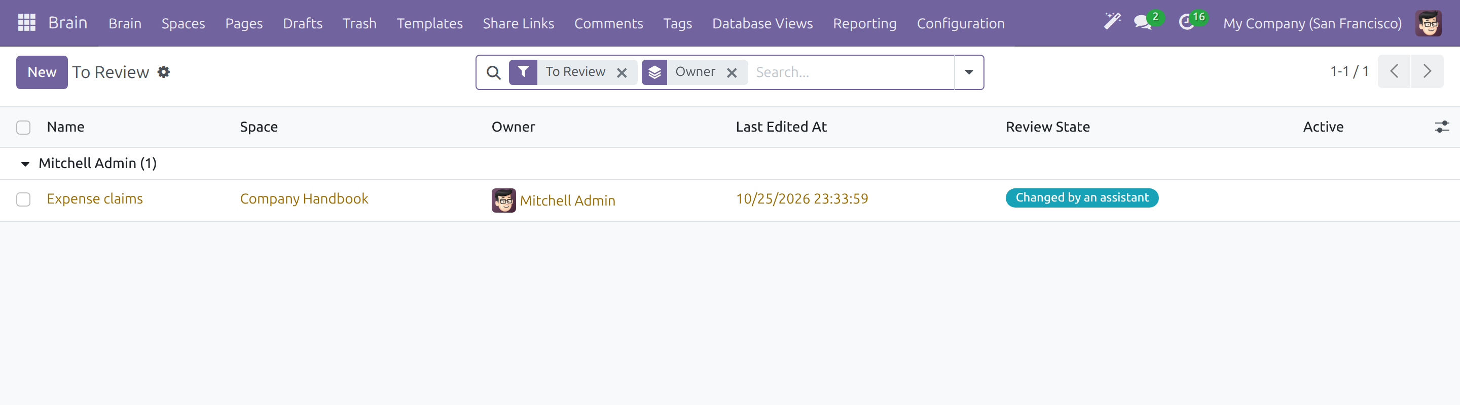 The To Review report grouped by owner