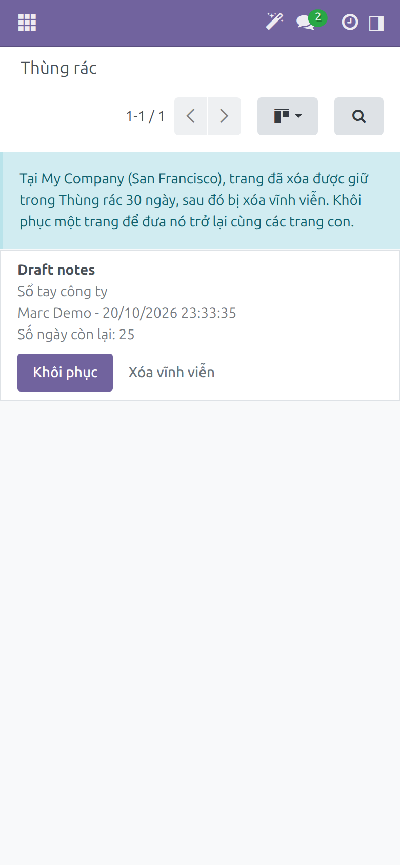 Thùng rác trên màn hình điện thoại