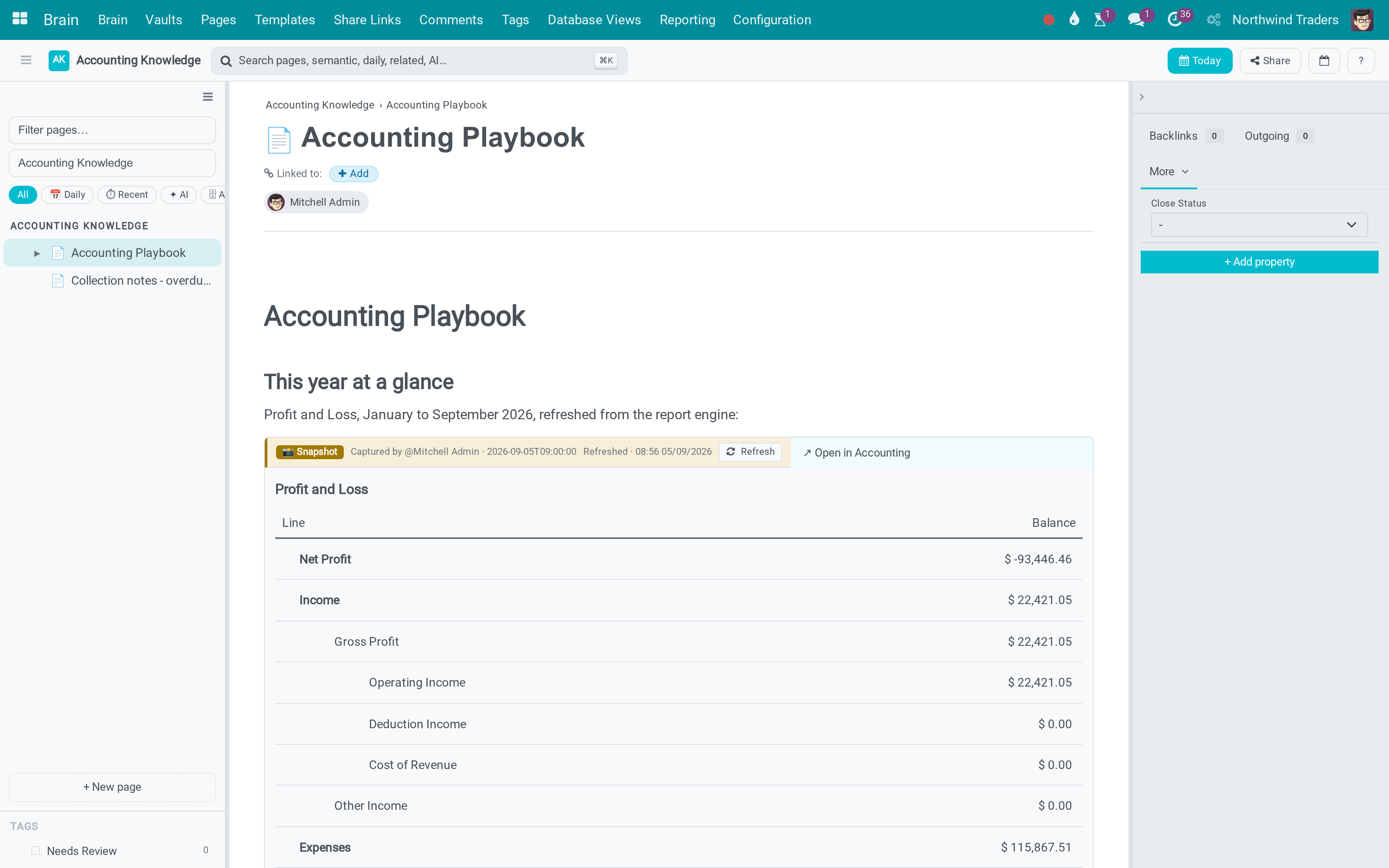 Embed a live financial report inside a Brain page