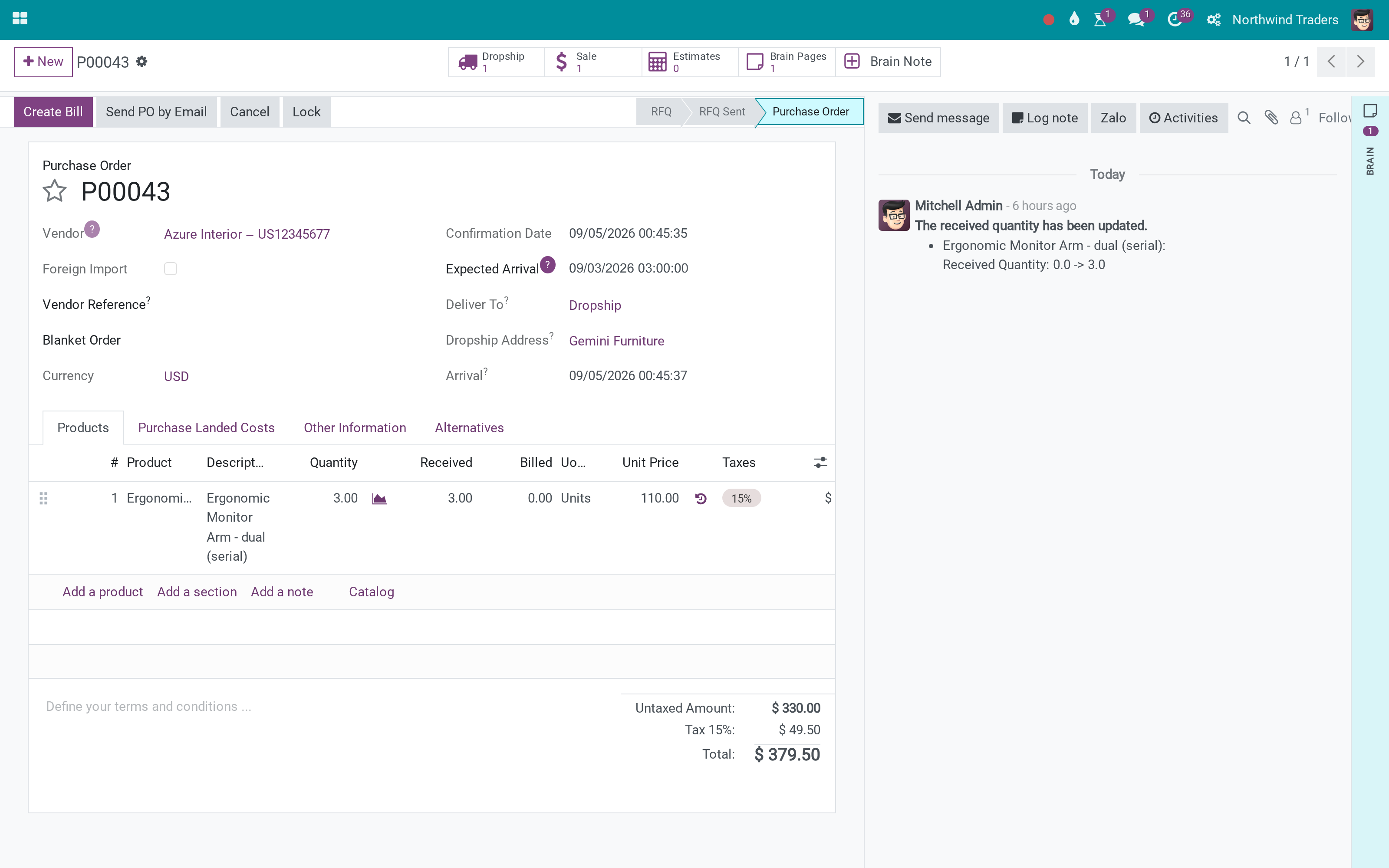 Brain pages on purchase orders: a knowledge vault for Purchase and note buttons on every record