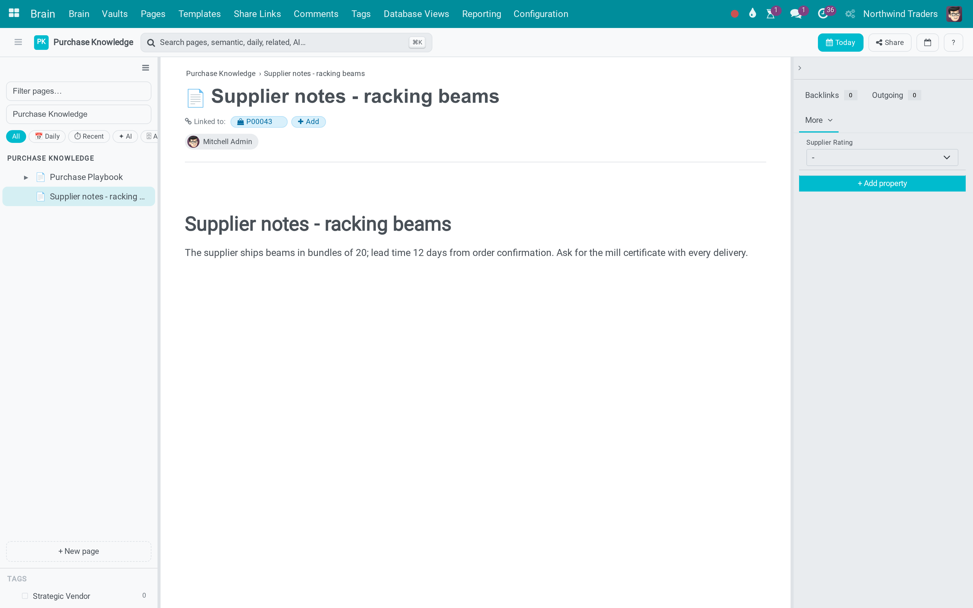 Supplier notes - racking beams