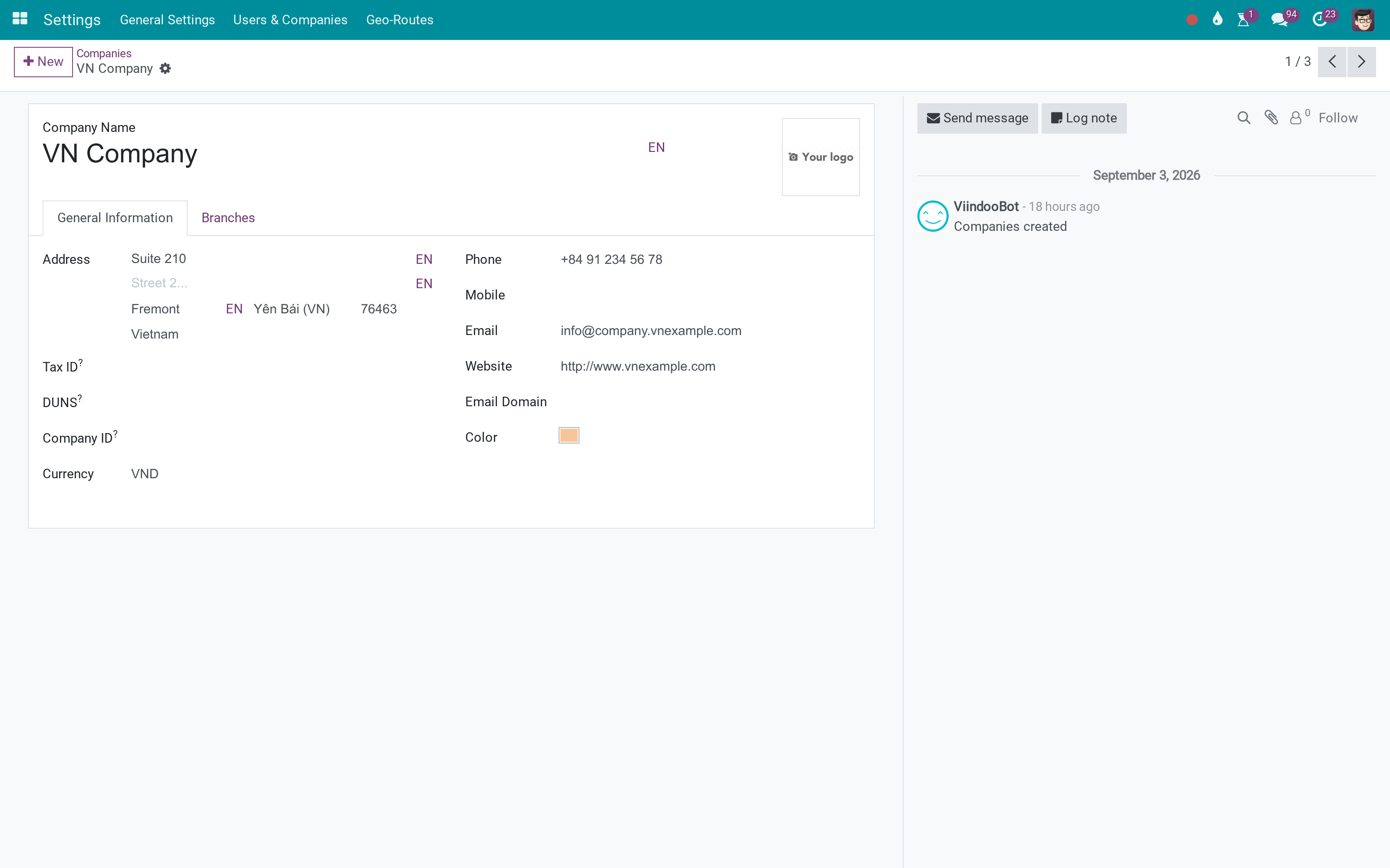 Company settings