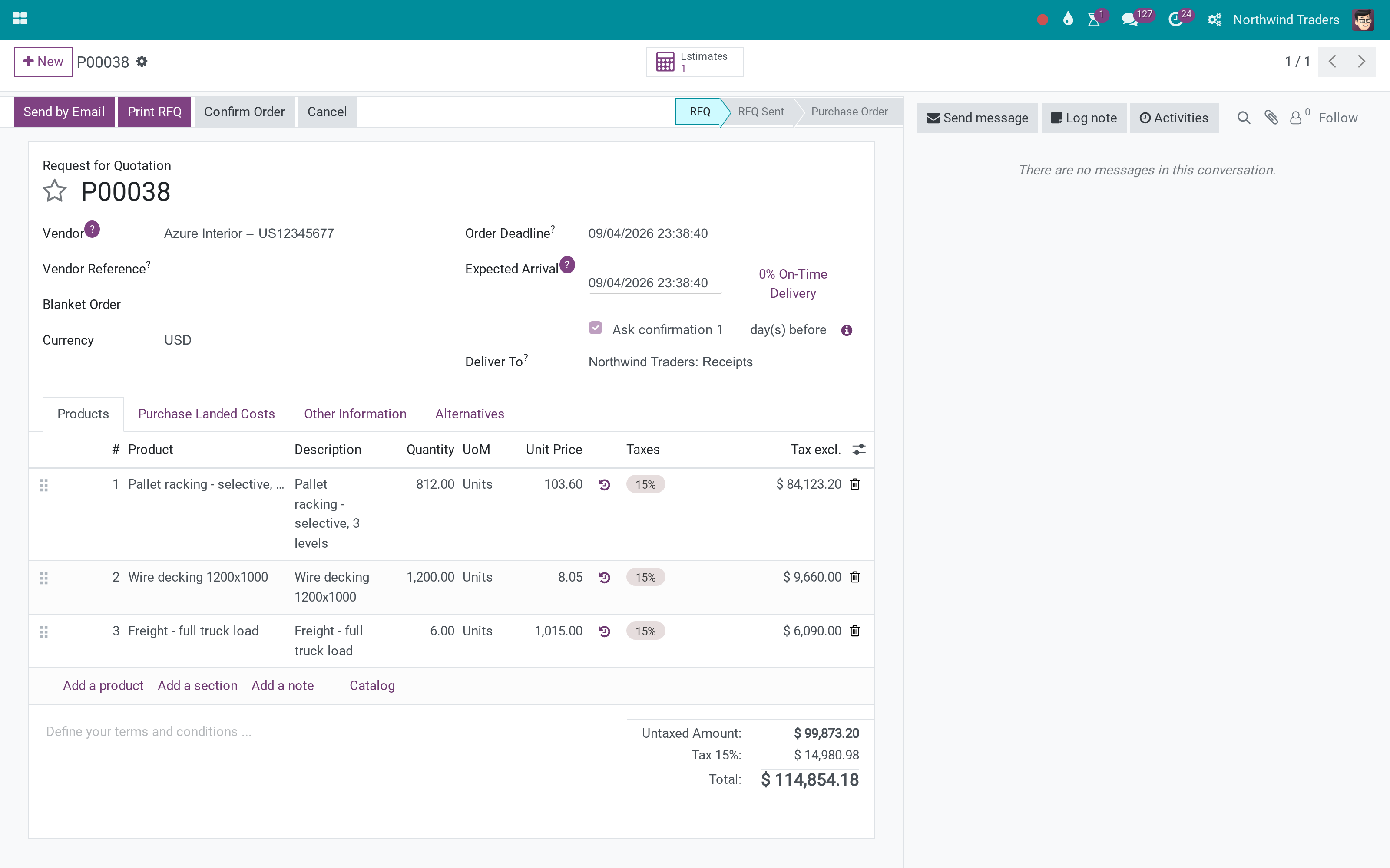 A purchase order from the estimate's expense lines