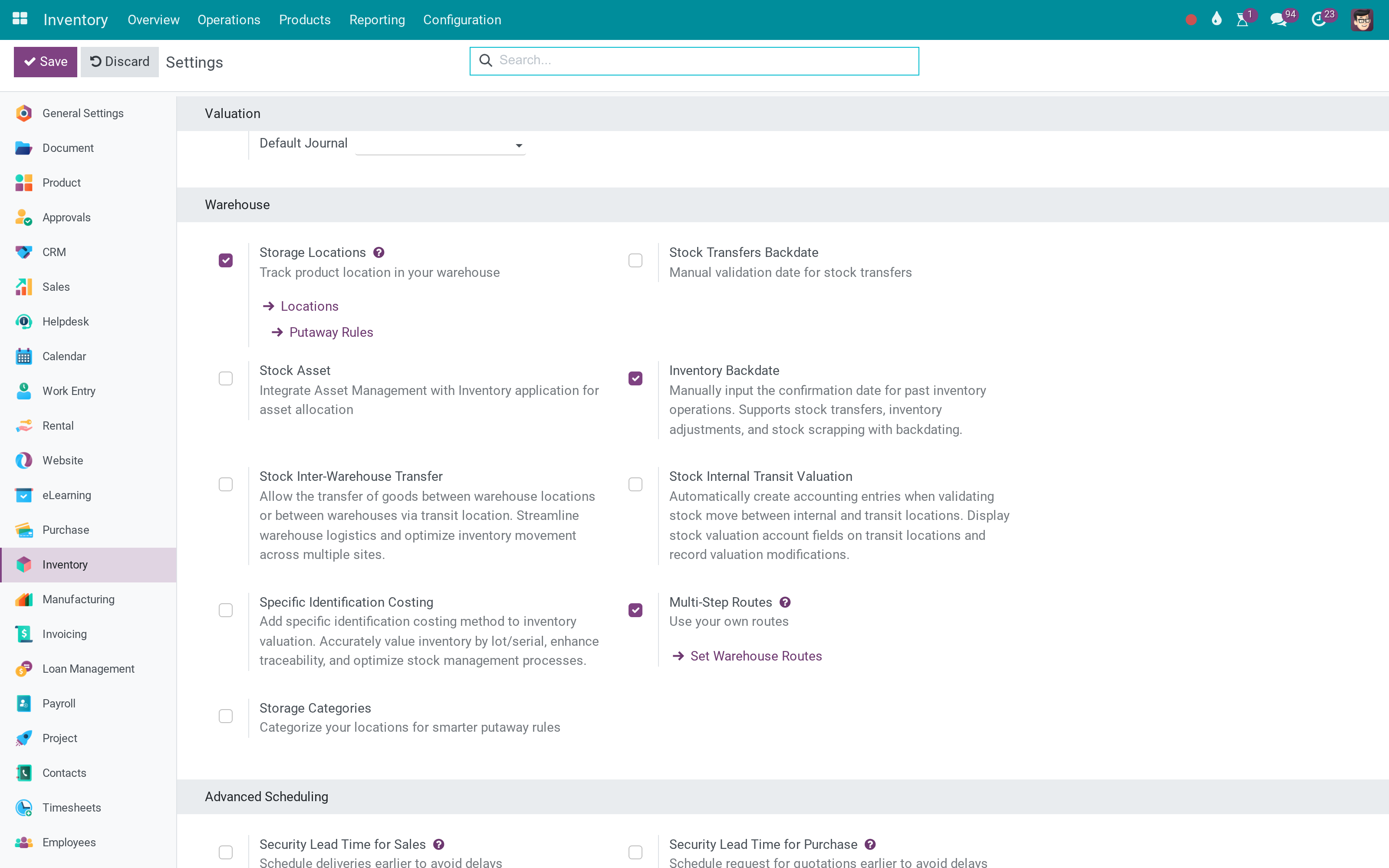 Transit transfers, backdating and specific identification, from the settings