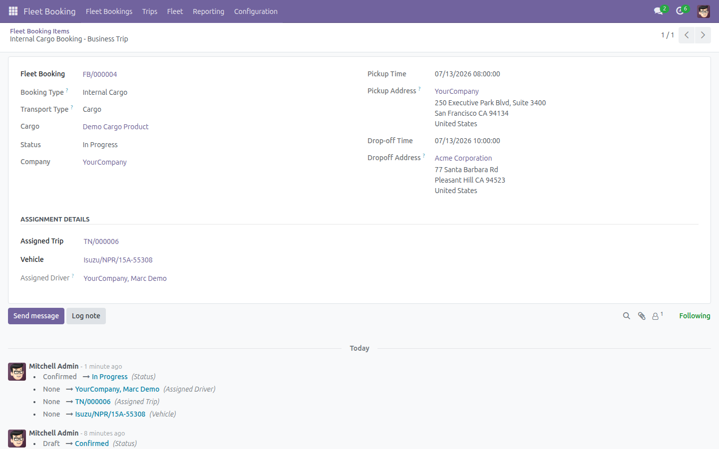 Booking Item form showing the Cargo field