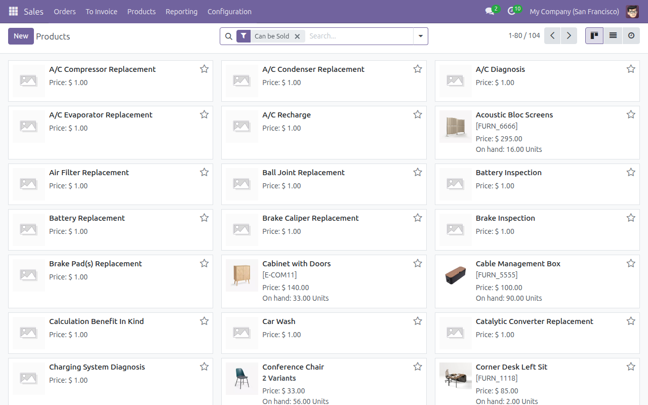 Product catalog before creating a new fleet transport product