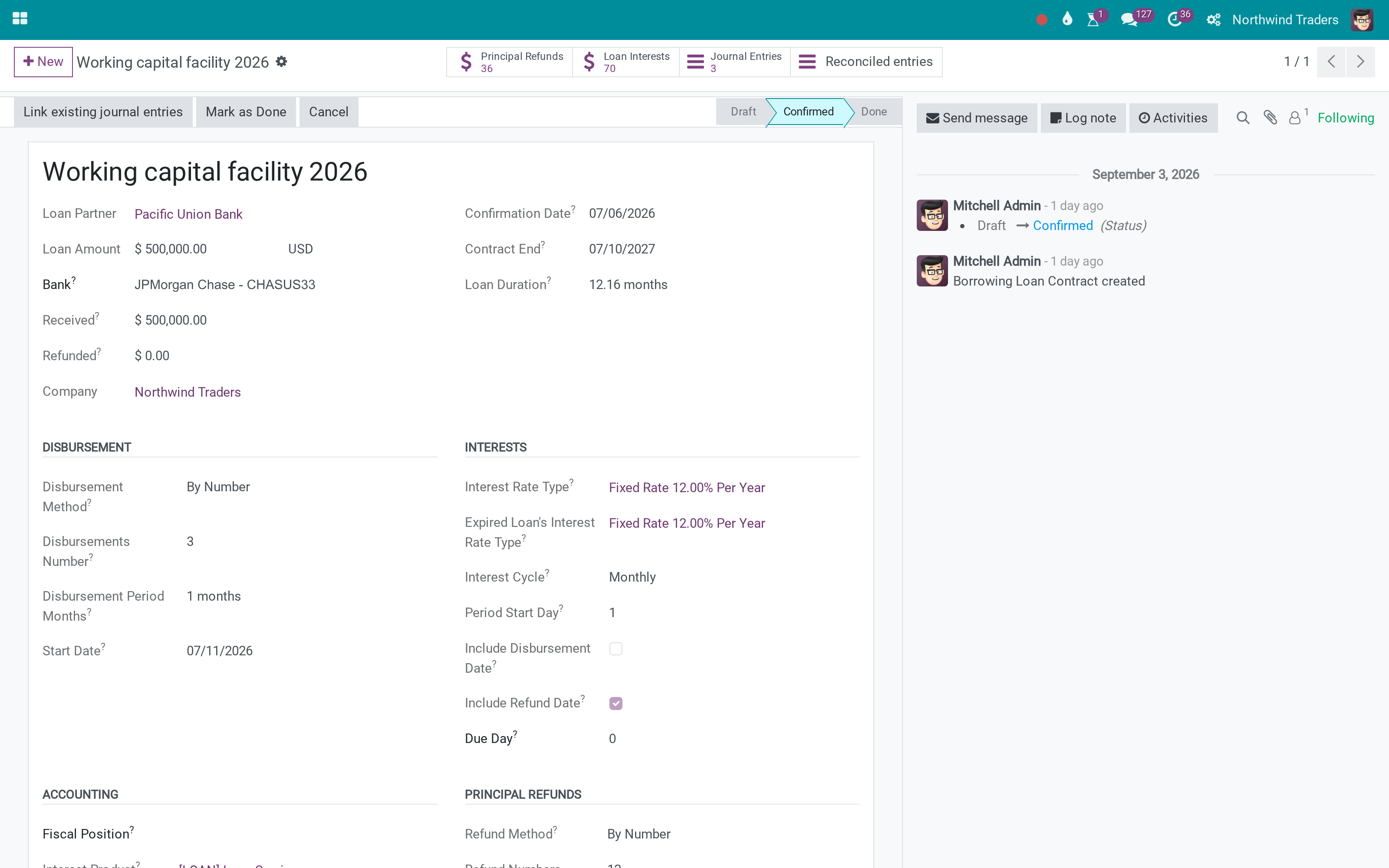 Attach the loan entries you already booked to the loan contract