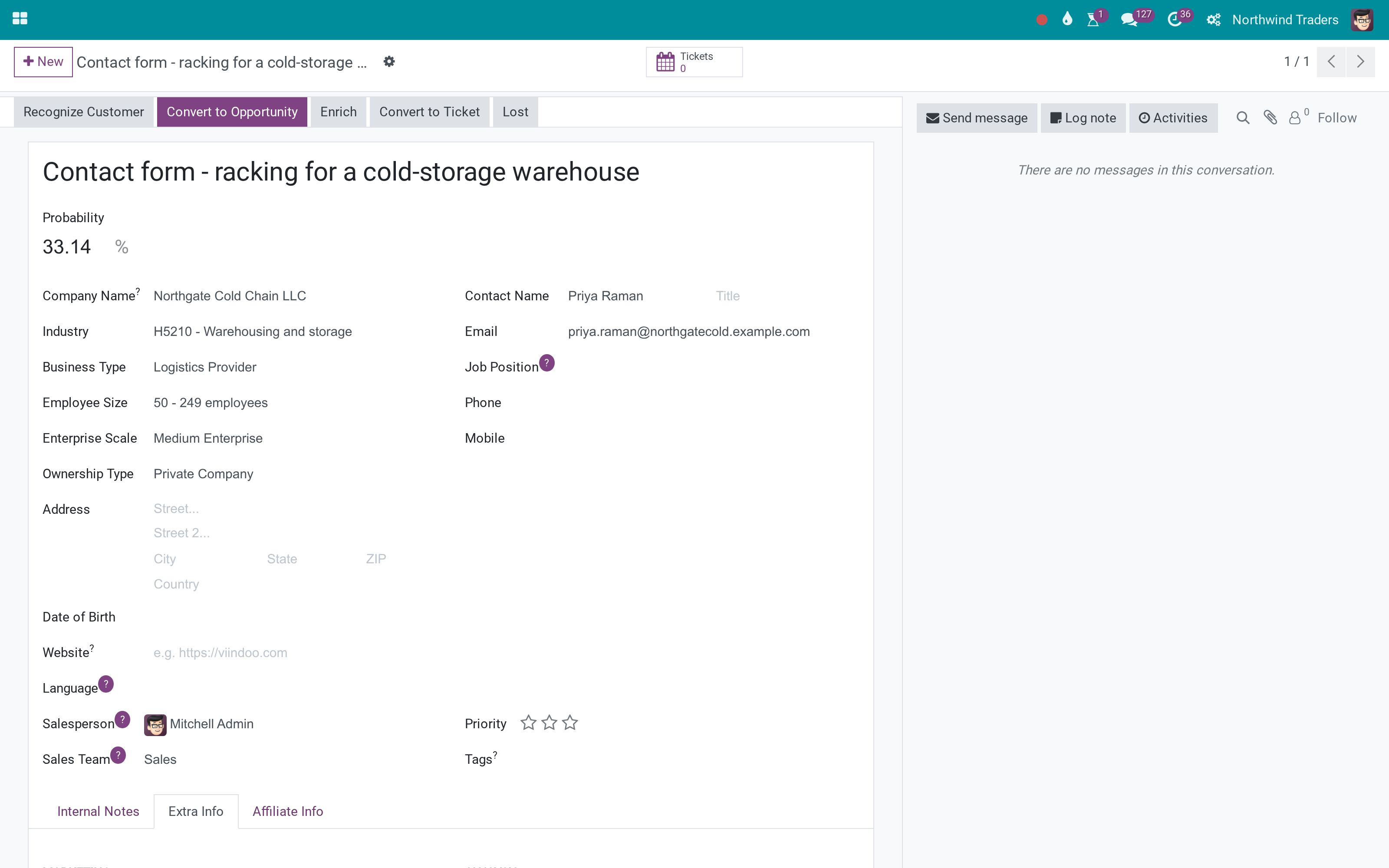 Industry, ownership type and enterprise scale on the website contact form