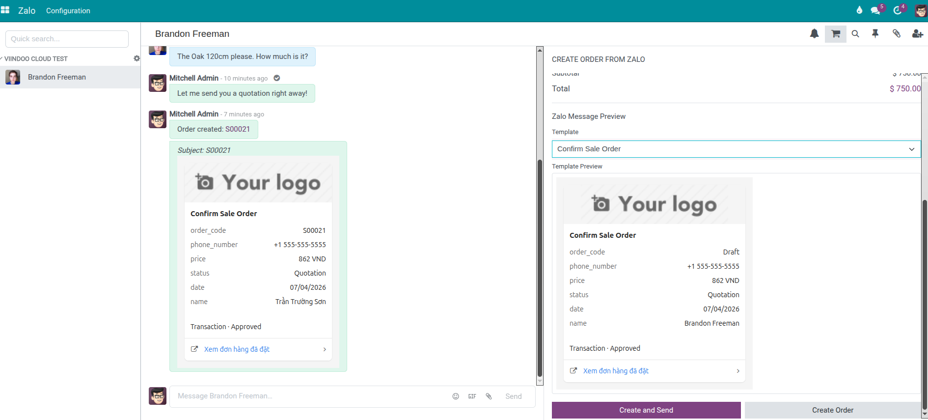 Order created from chat