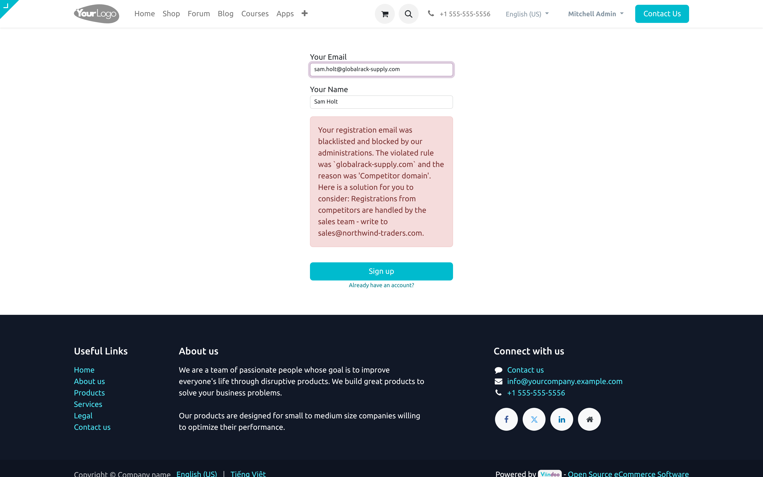 Signup with a blocked address
