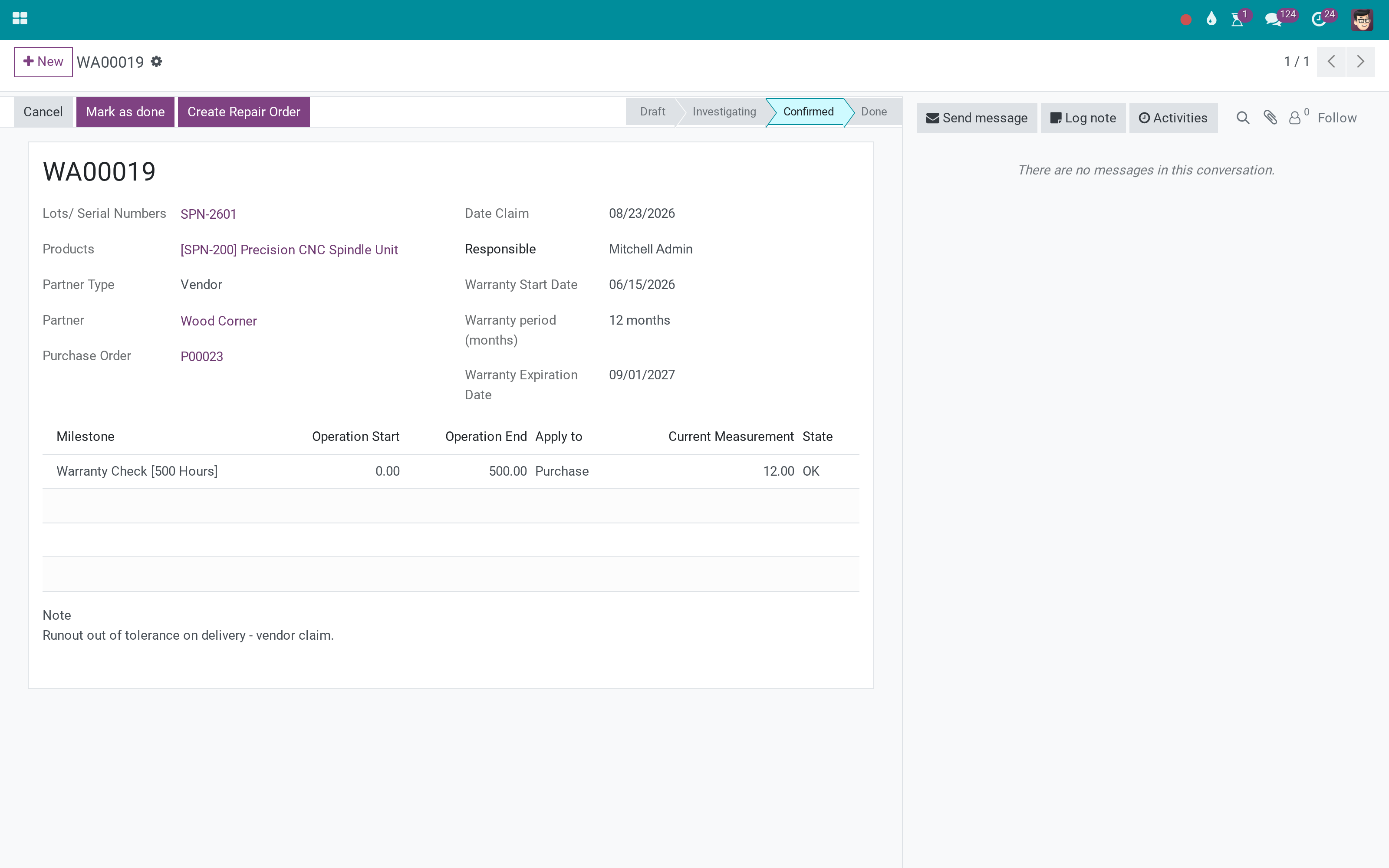 Vendor warranty policies on the purchase order, claims against it
