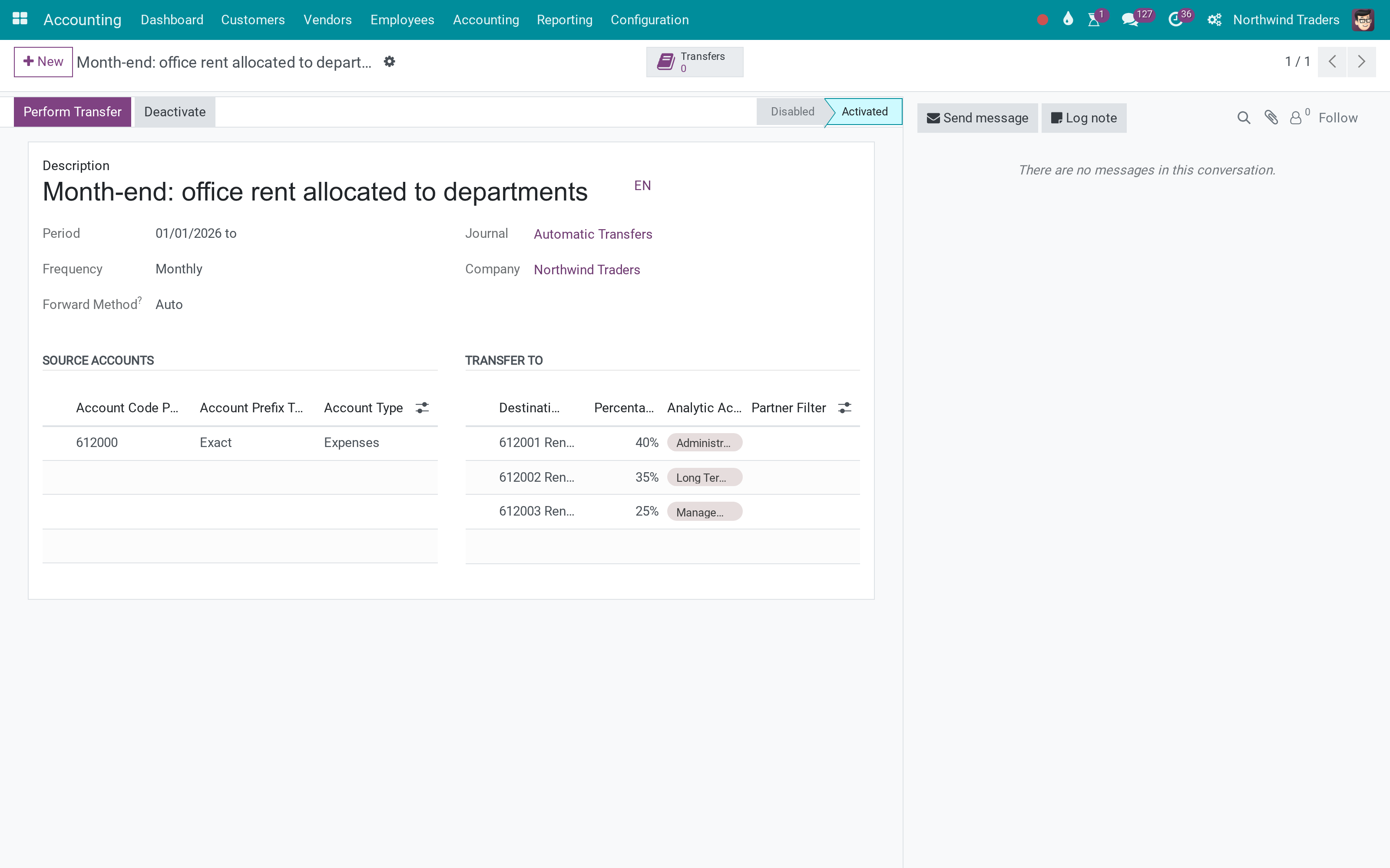 Office rent to departments