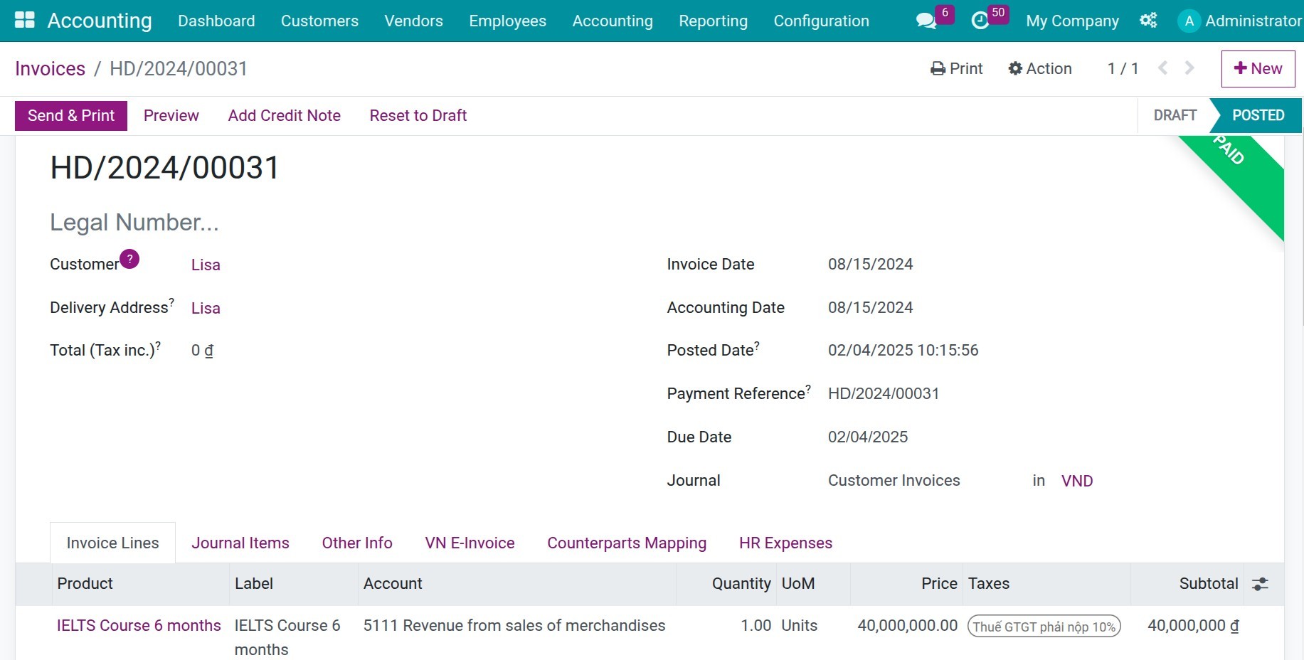 Paid invoice