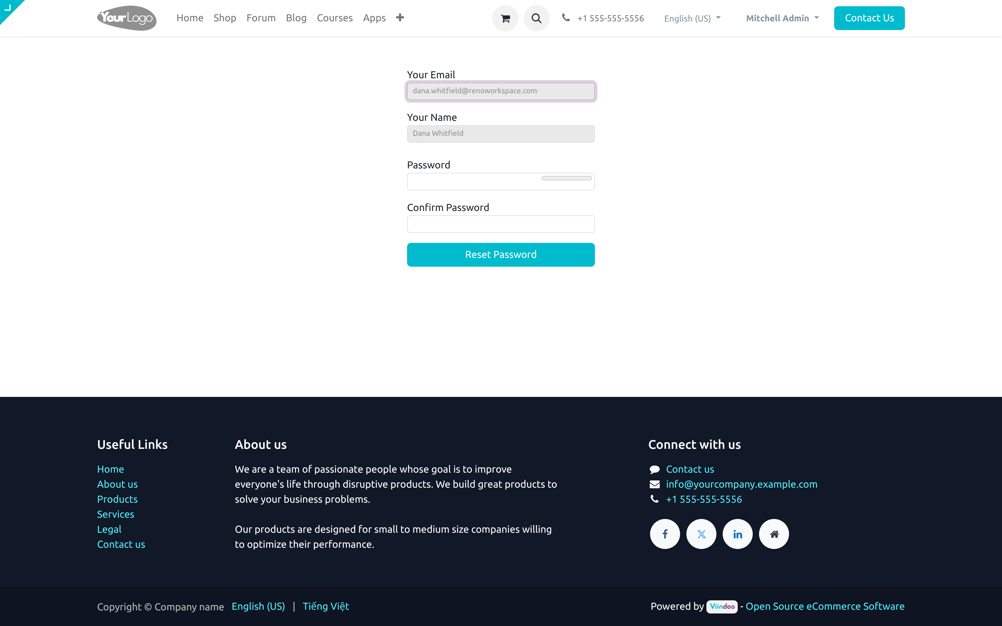 The password policy on the portal reset page