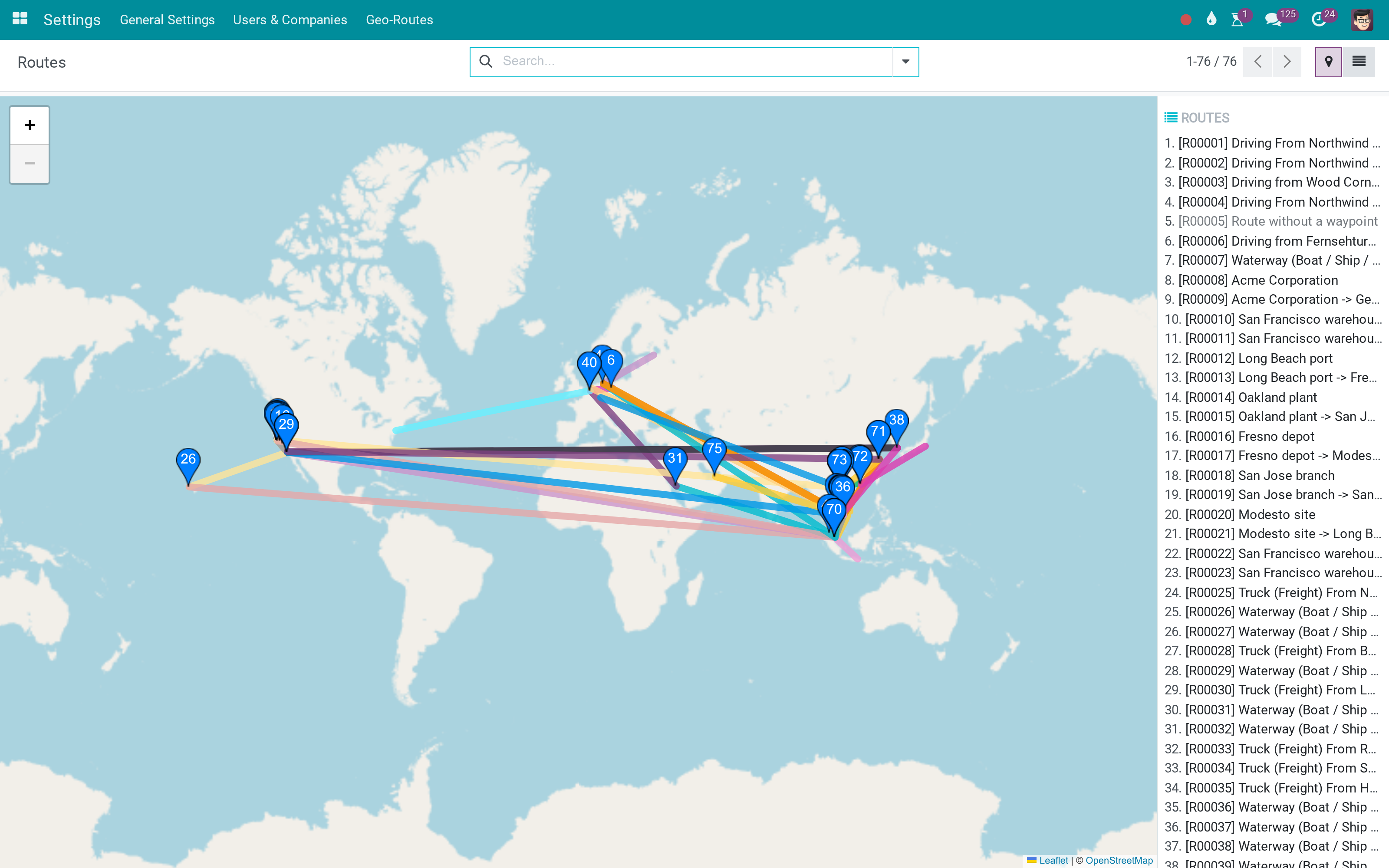 Routes on the map