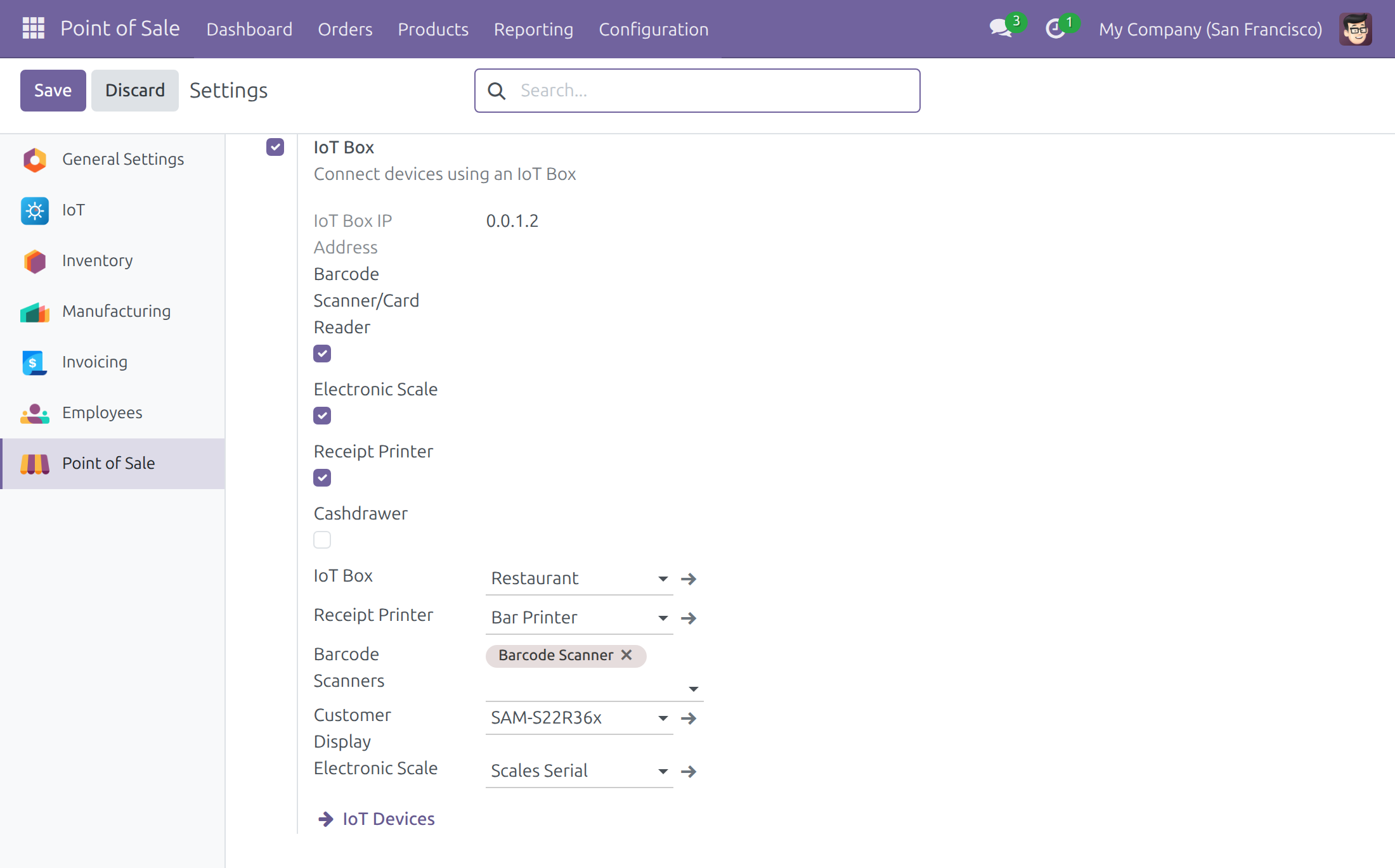 Choose the box and its devices for a till in Settings