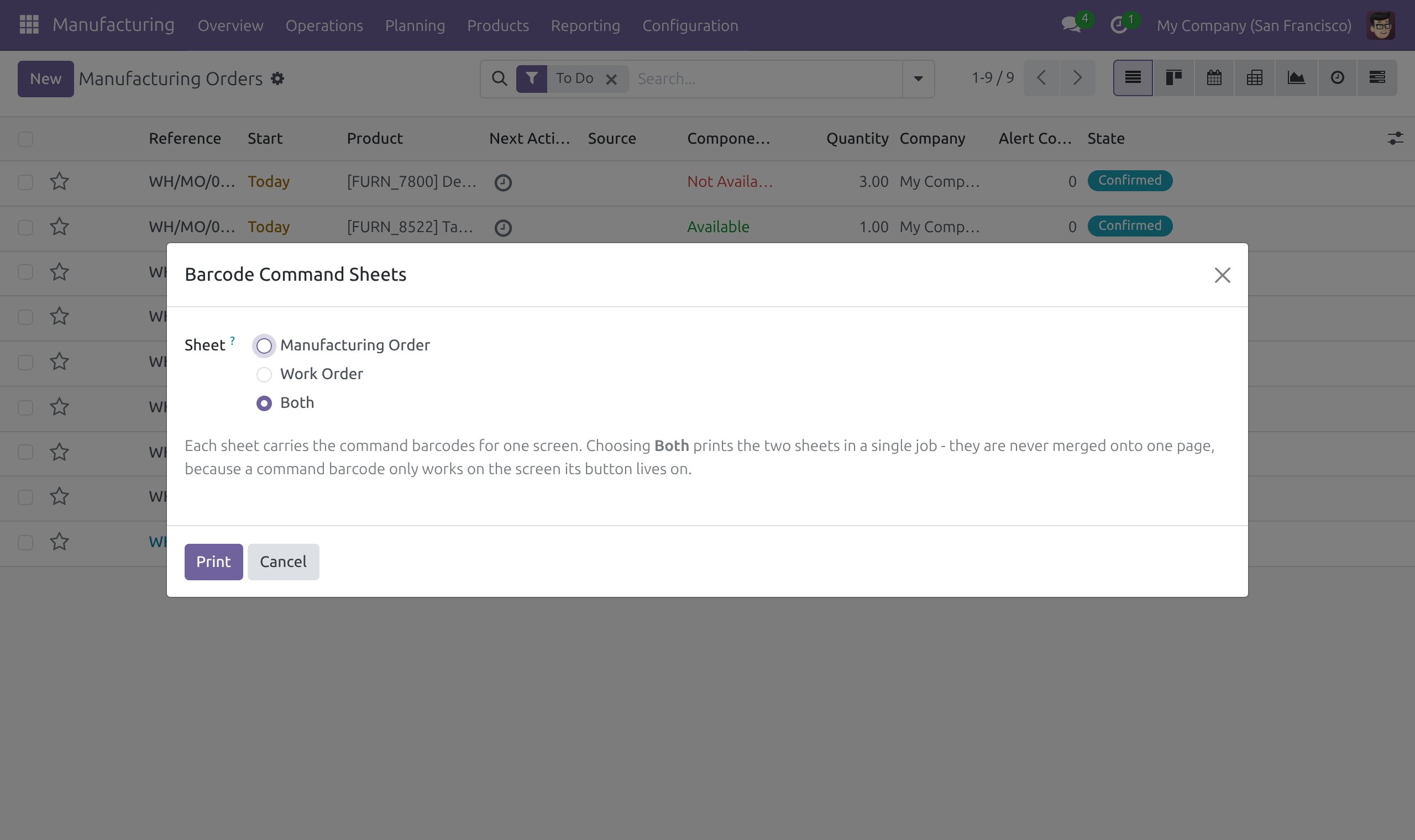 Print the command sheet in one click