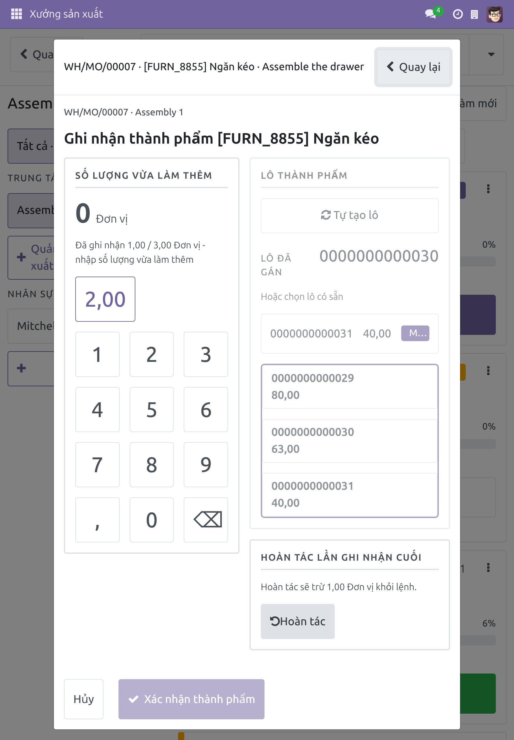 Mỗi lần quét nằm trong nhật ký, có thể hoàn tác