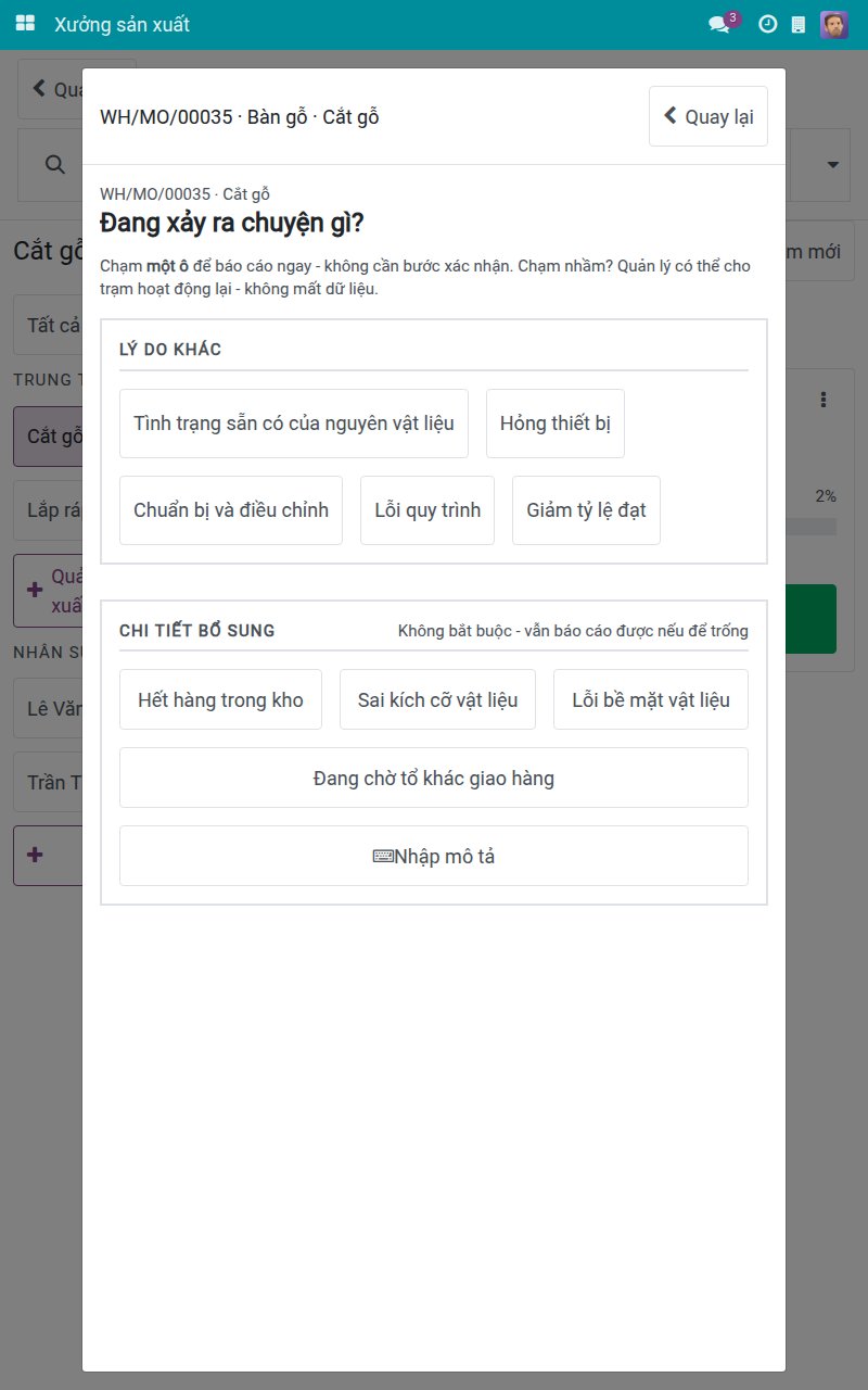 Màn hình Dừng máy với lưới ô lý do
