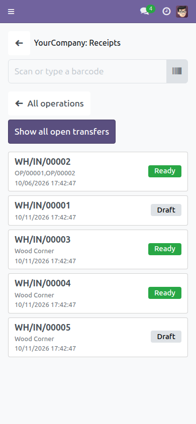 All open transfers of an operation type