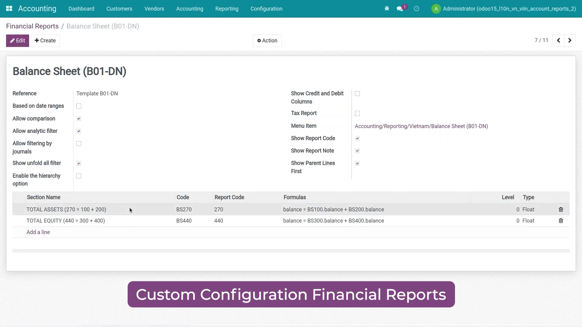 Chỉnh sửa cấu hình báo cáo