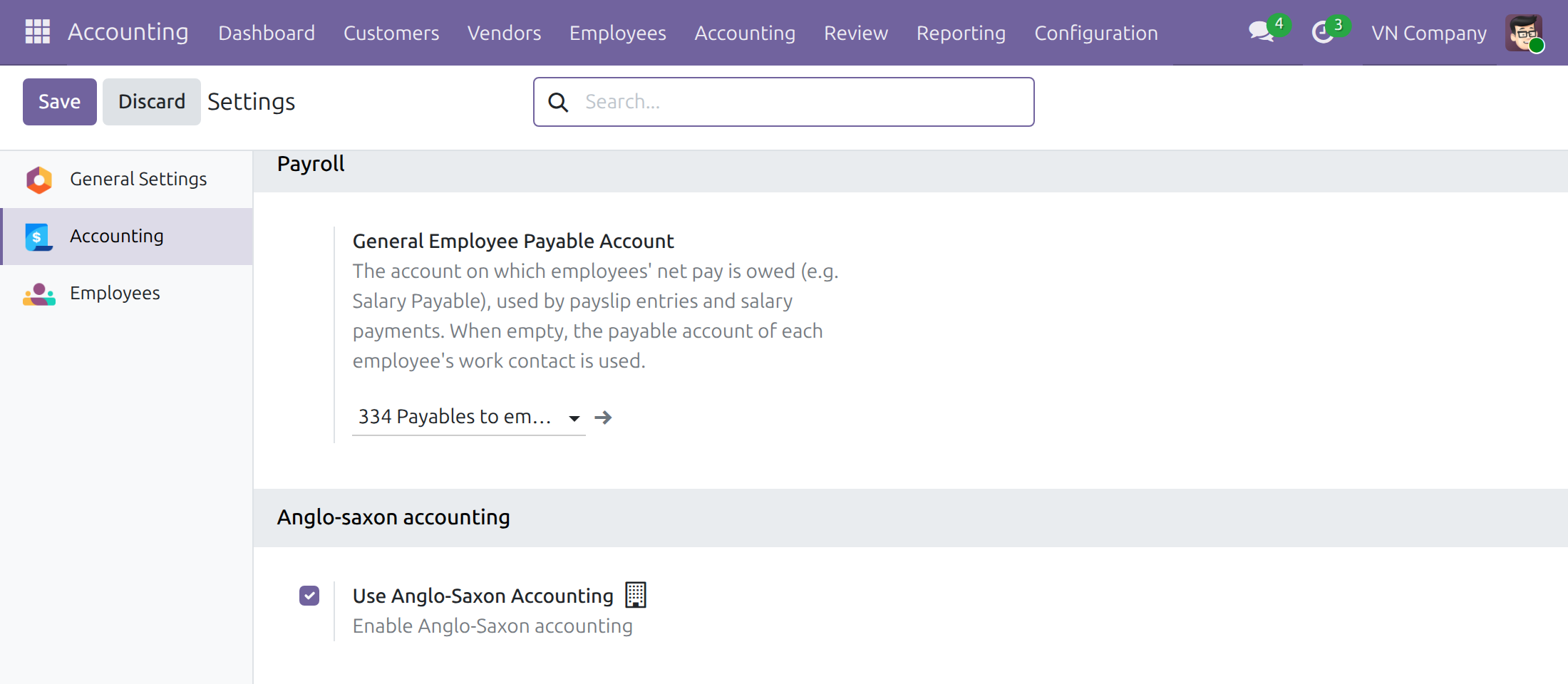 General Employee Payable Account in the Payroll block of the accounting settings