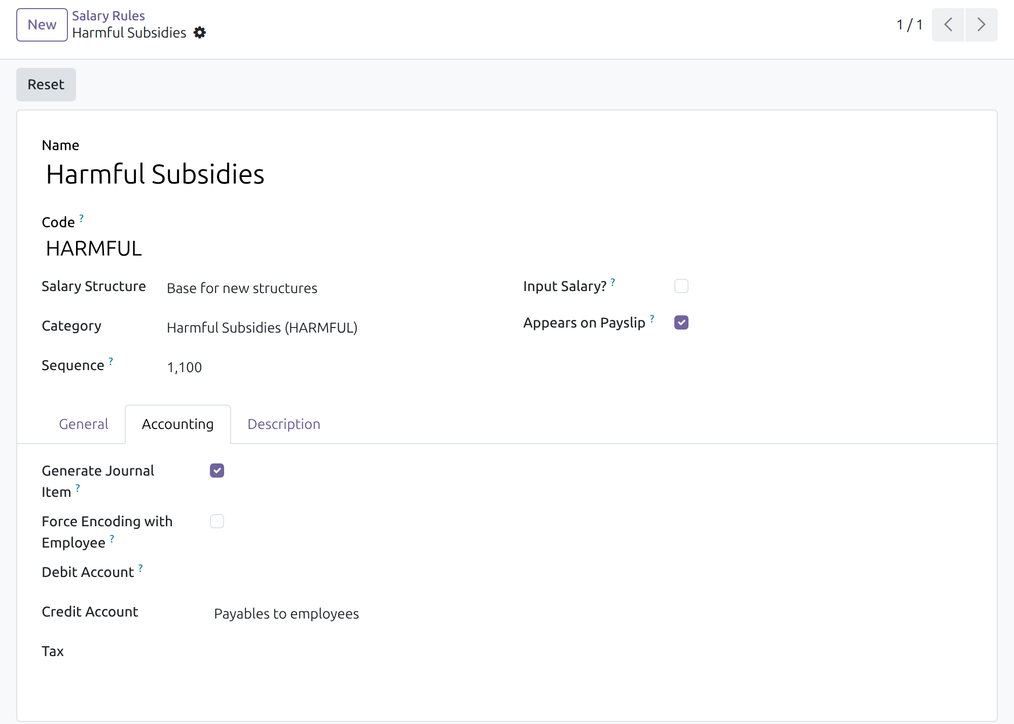 Harmful subsidies rule posted to the employee payable account