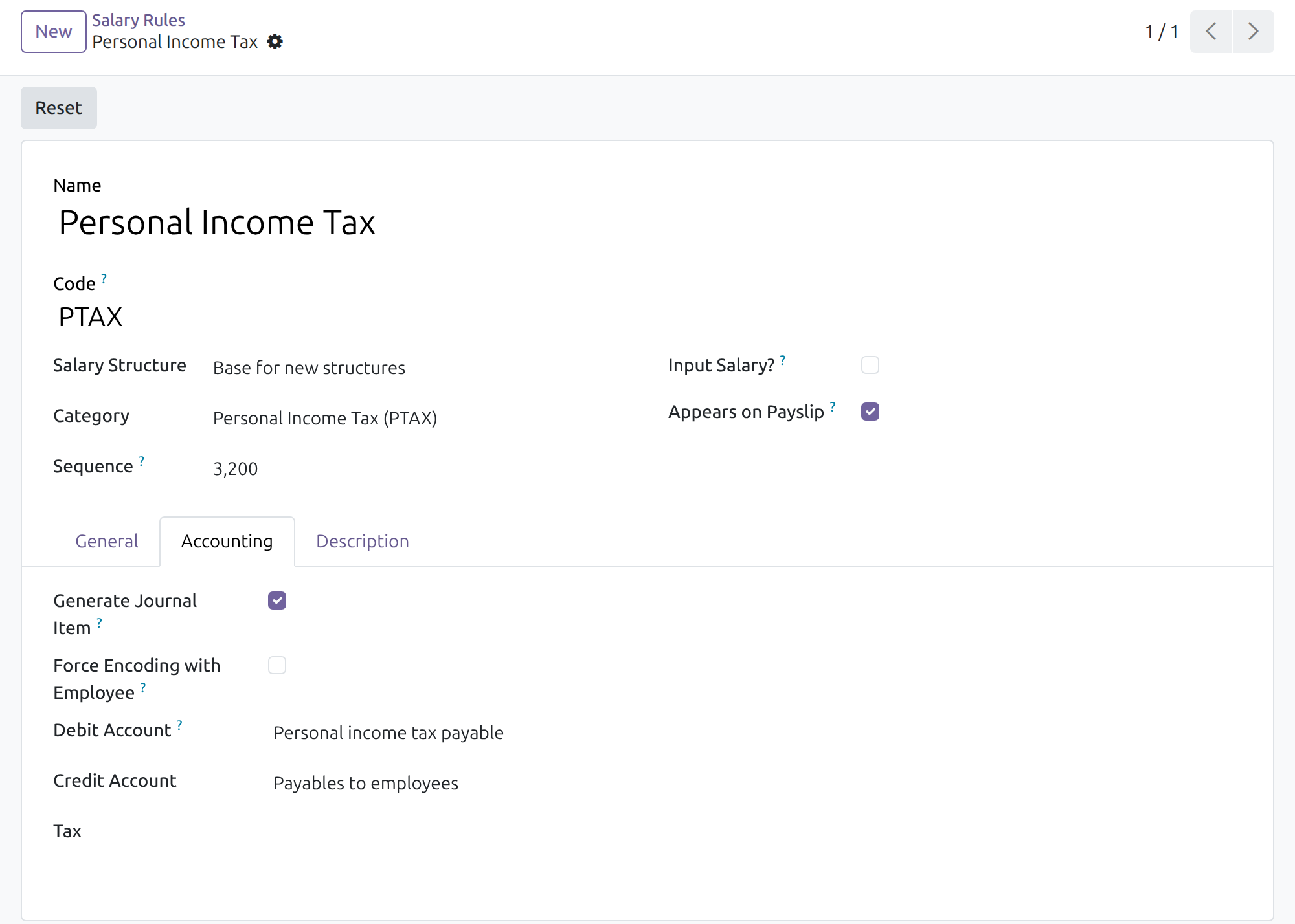 Personal income tax rule with the tax payable account