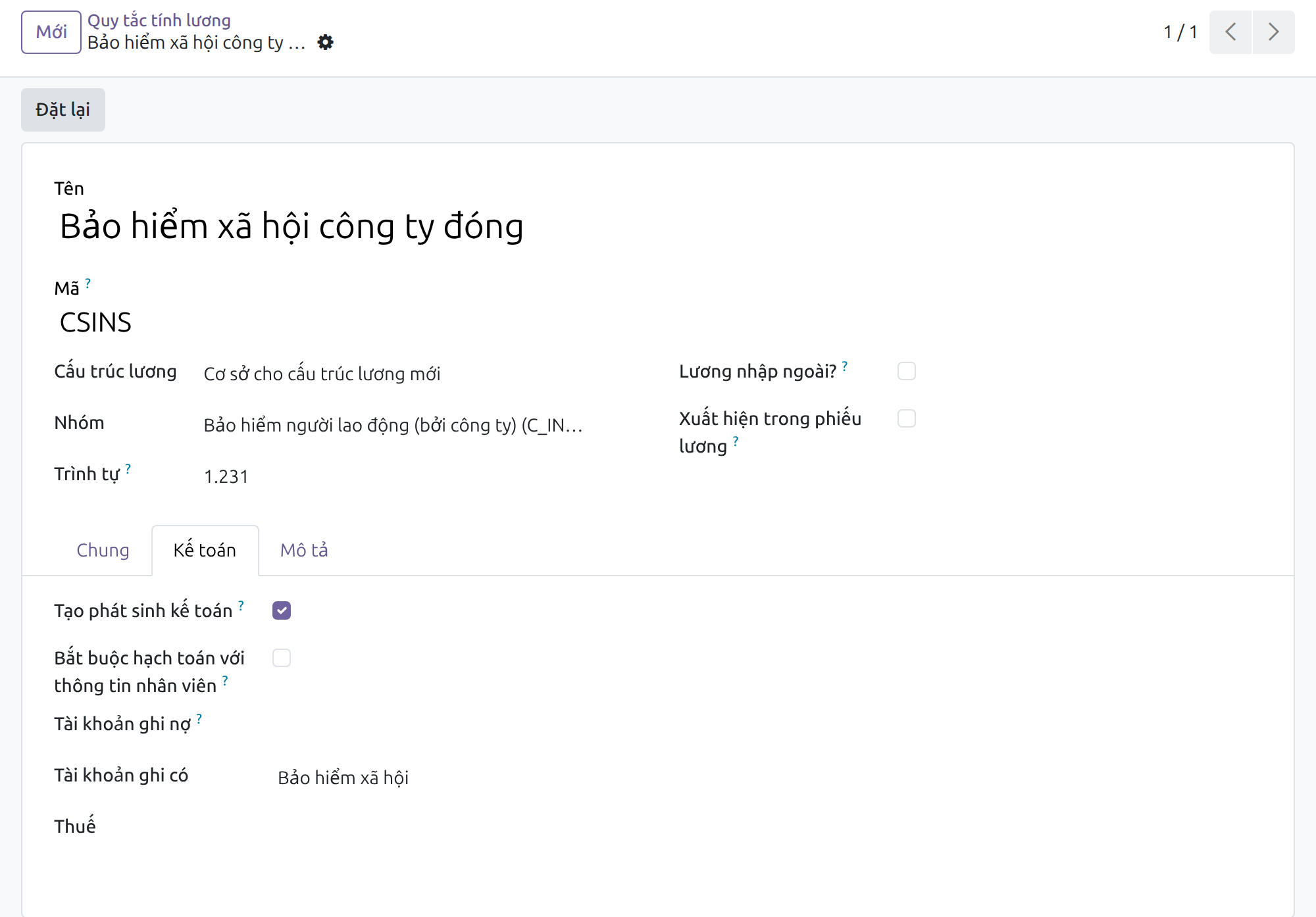Bảo hiểm xã hội do công ty đóng: ghi có phải trả BHXH, chi phí trên tài khoản chi phí của hợp đồng