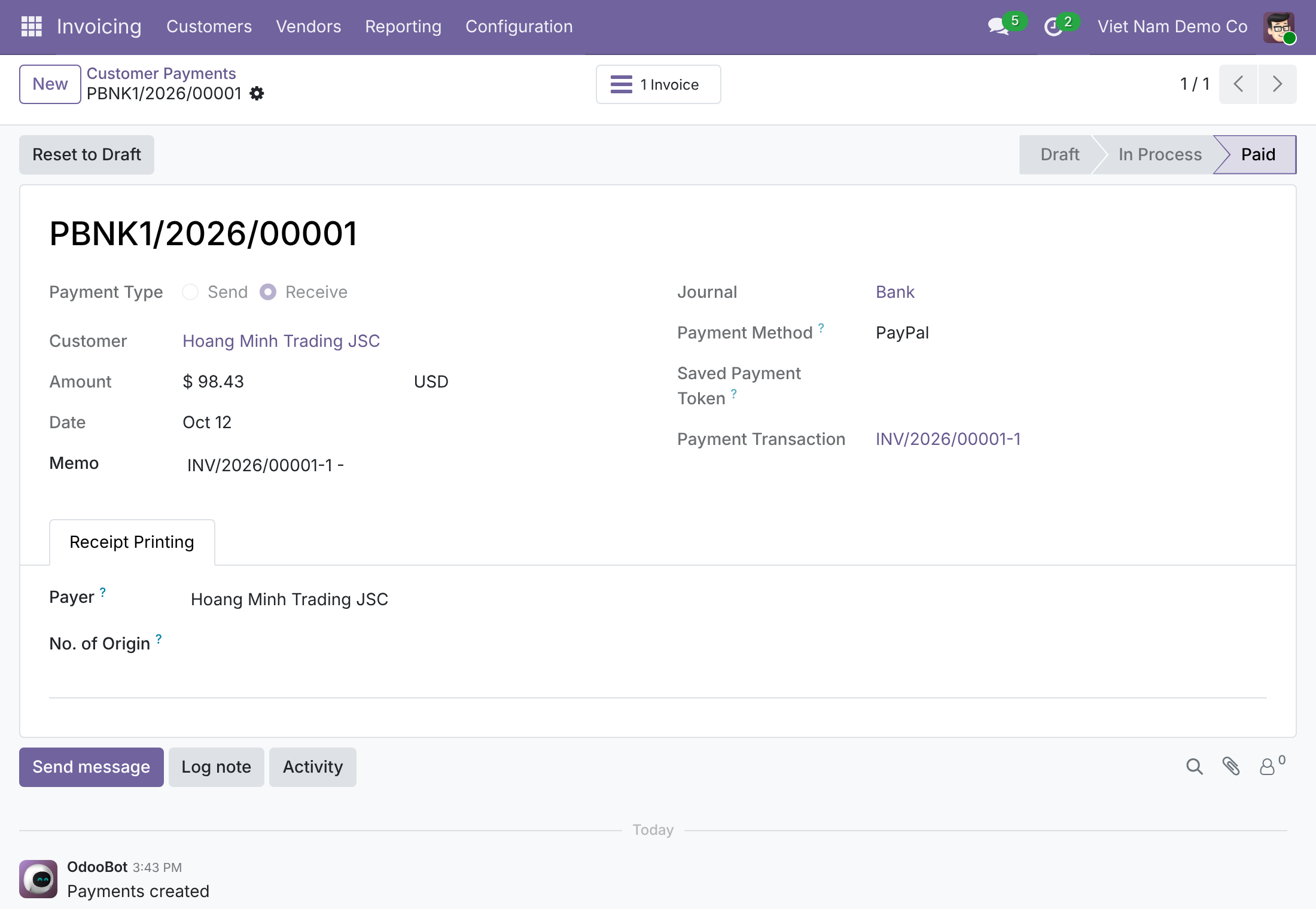 Payment recorded in the charged currency