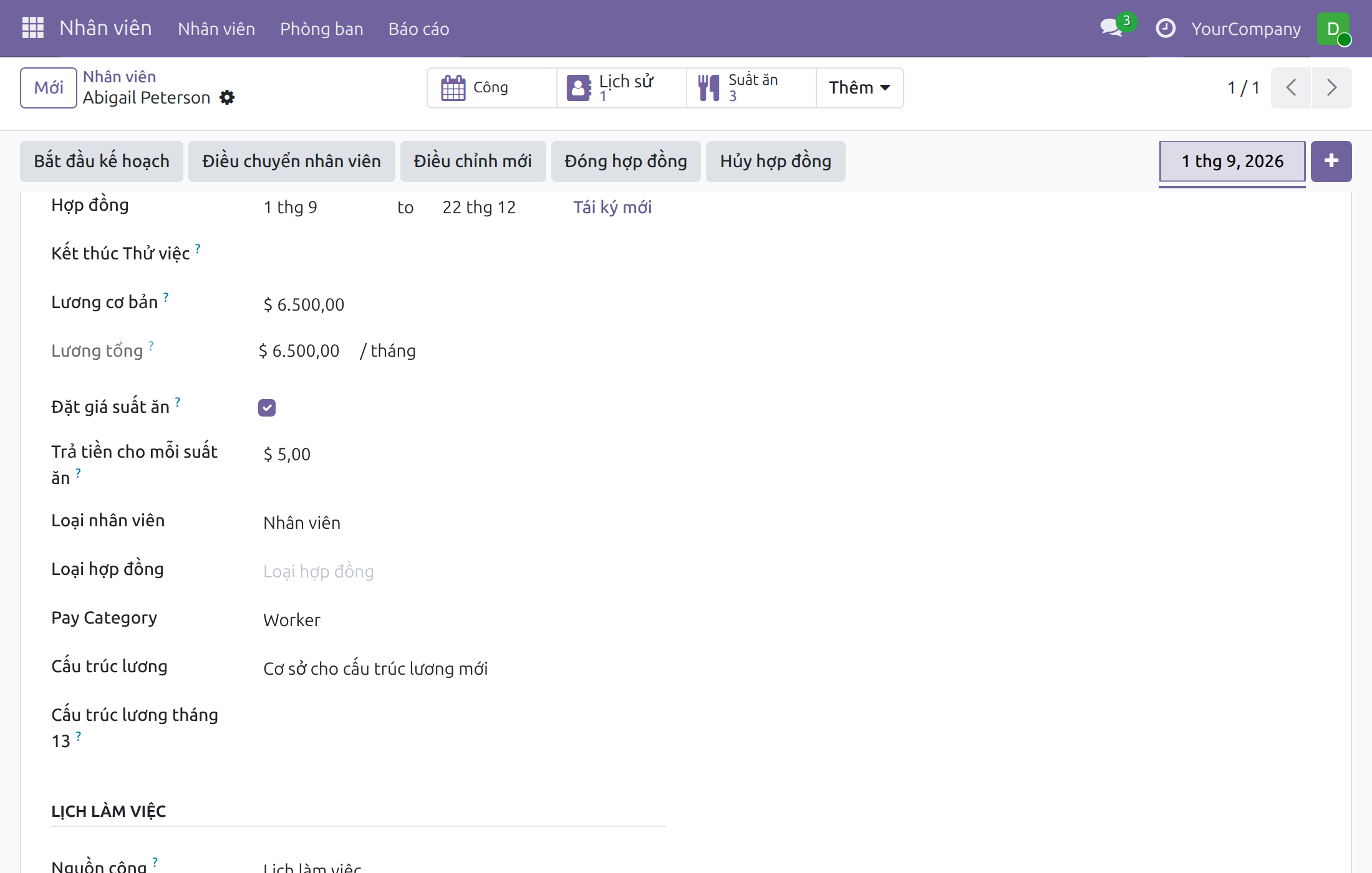 Đặt mức nhân viên trả cho mỗi suất ăn