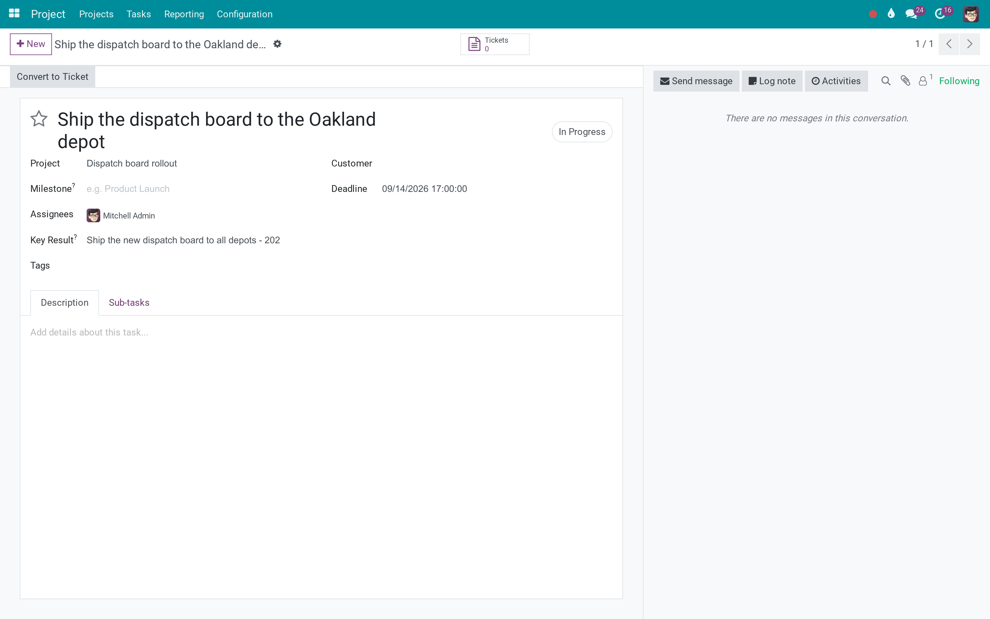 A project task with its key result