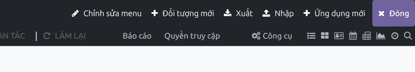 Thanh trên cùng và phía phải thanh công cụ với nút ba chấm, Công cụ và nhóm biểu tượng chuyển chế độ xem