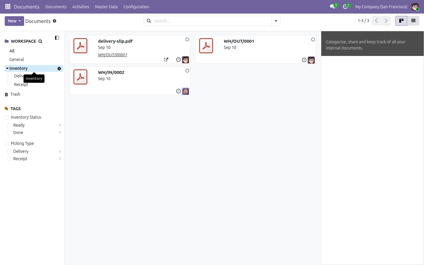 The Inventory workspace