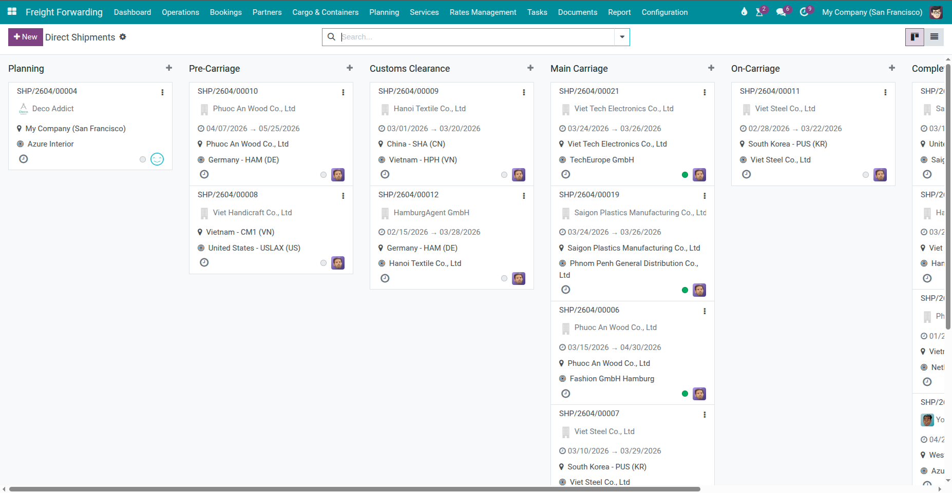 Shipment kanban