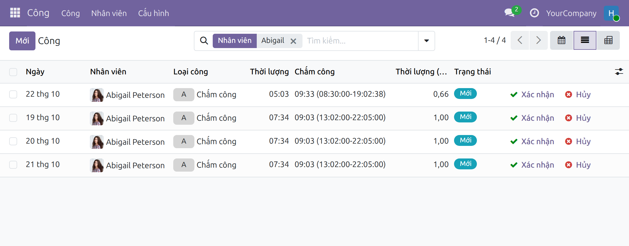 Công được tạo từ chấm công