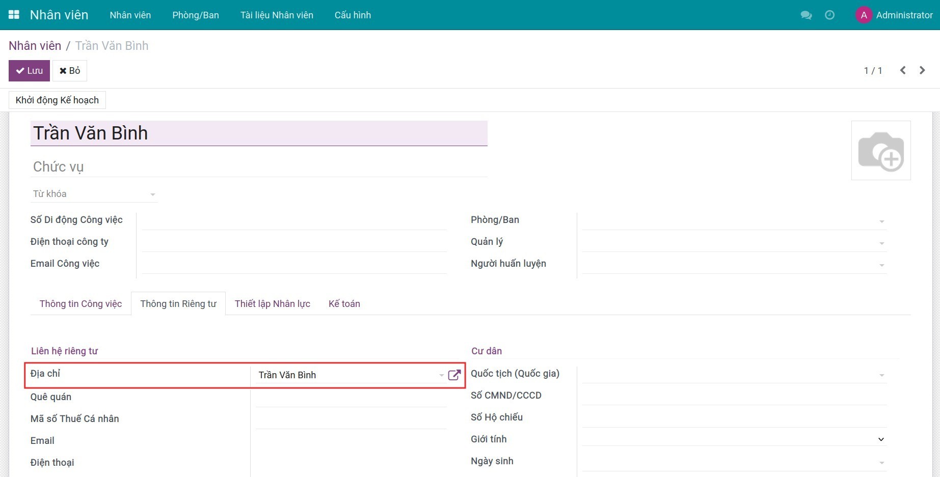 Tạo liên hệ riêng tư cho nhân viên
