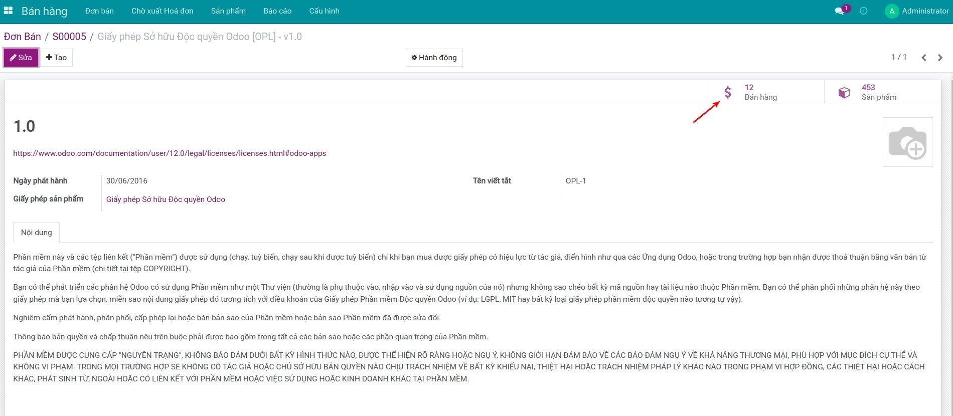 Thống kê số lượng bán trên mỗi giấy phép và phiên bản giấy phép