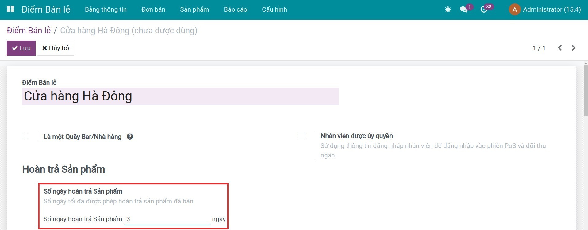 Số ngày hoàn trả Sản phẩm