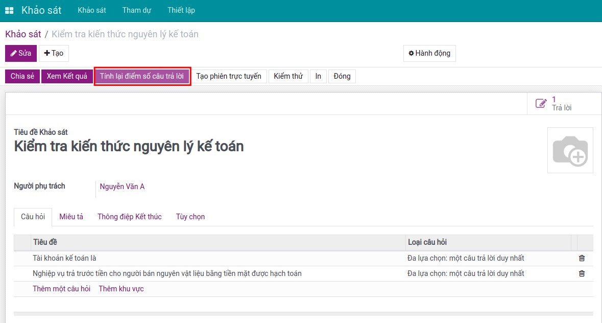 Tính lại điểm cho phần khảo sát