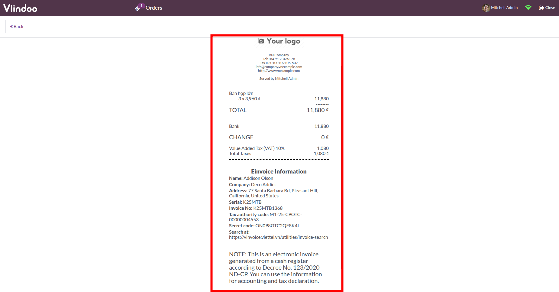 Sinvoice pos receipt
